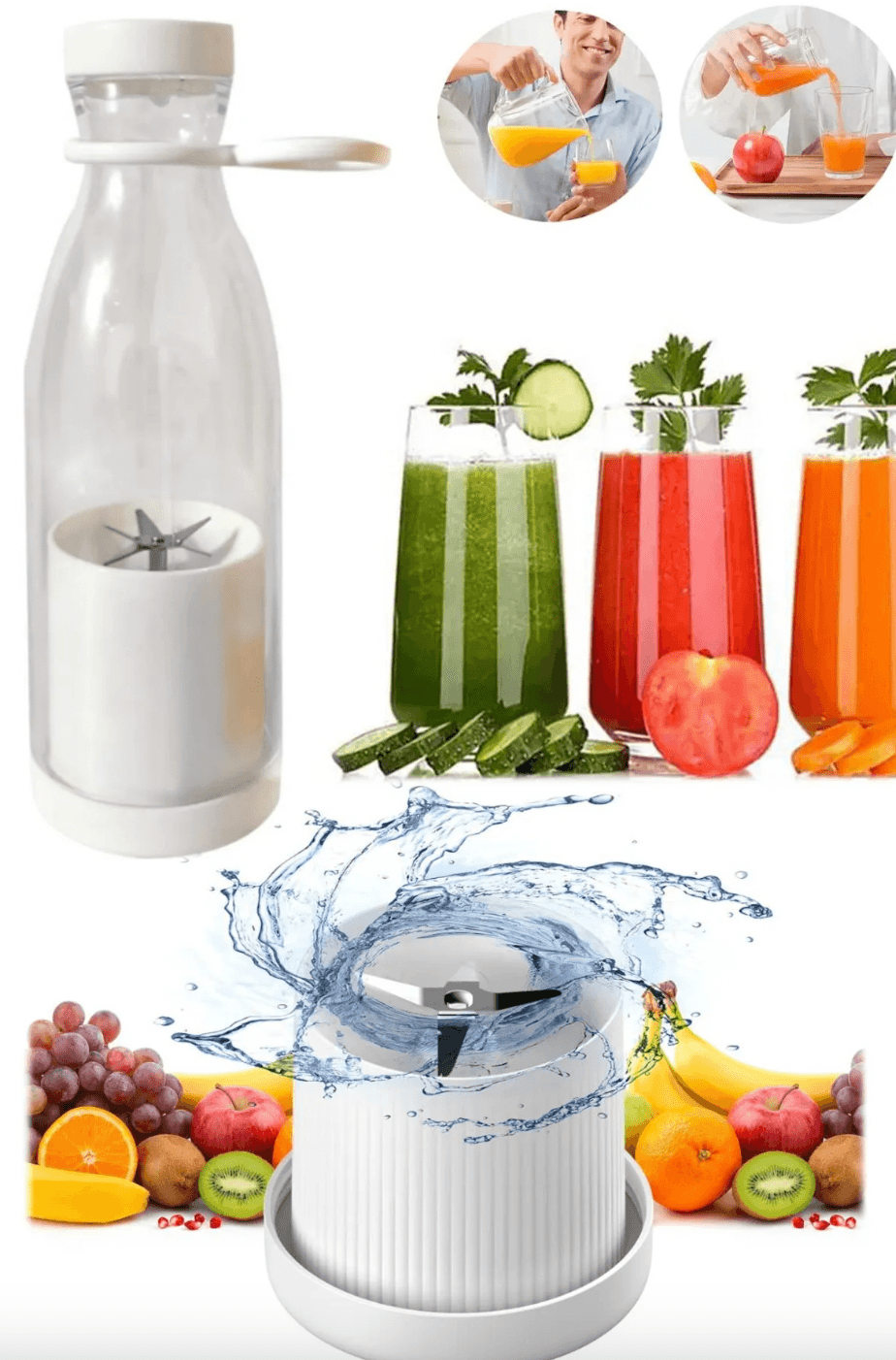 Taşınabilir Şarjlı Blender: Mini Meyve Karıştırıcı, USB Şarjlı, Pratik Smoothie Şişesi 350 ml