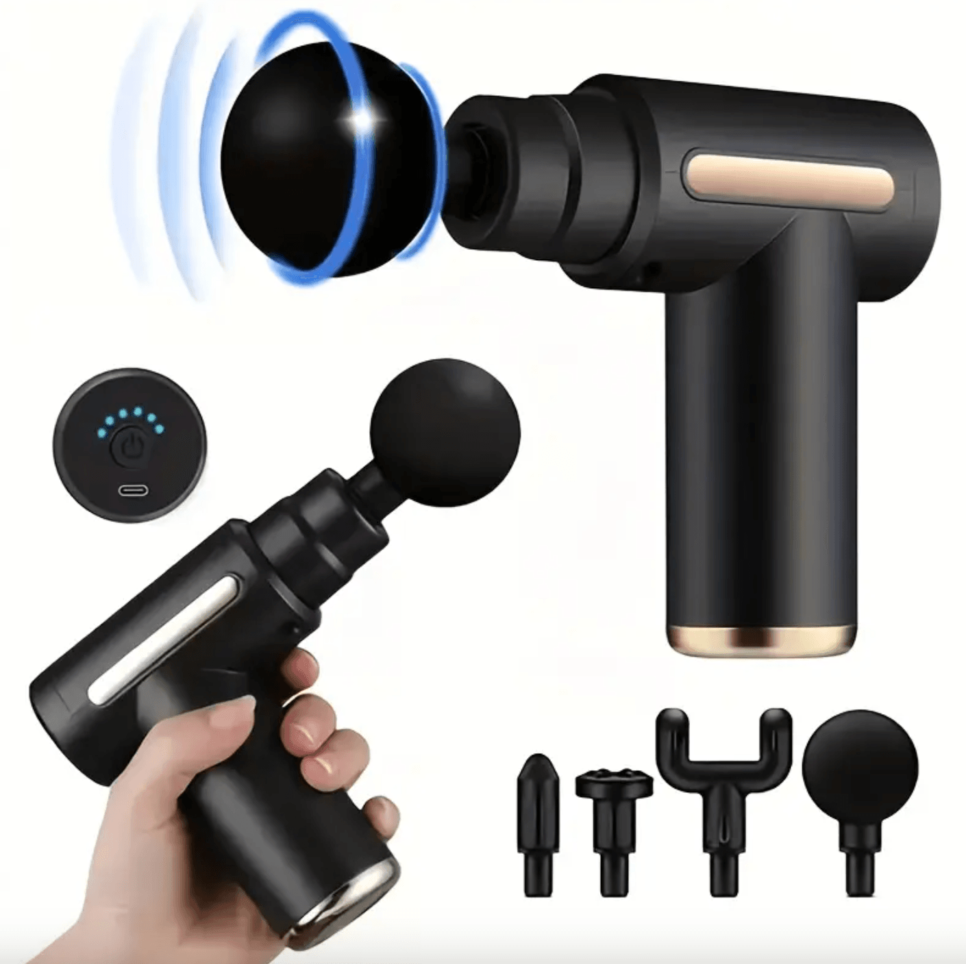 Derin Doku Kas Masaj Tabancası, 4 Farklı Başlık, USB Şarjlı, Ergonomik Tasarım, Taşınabilir Masaj Aleti image