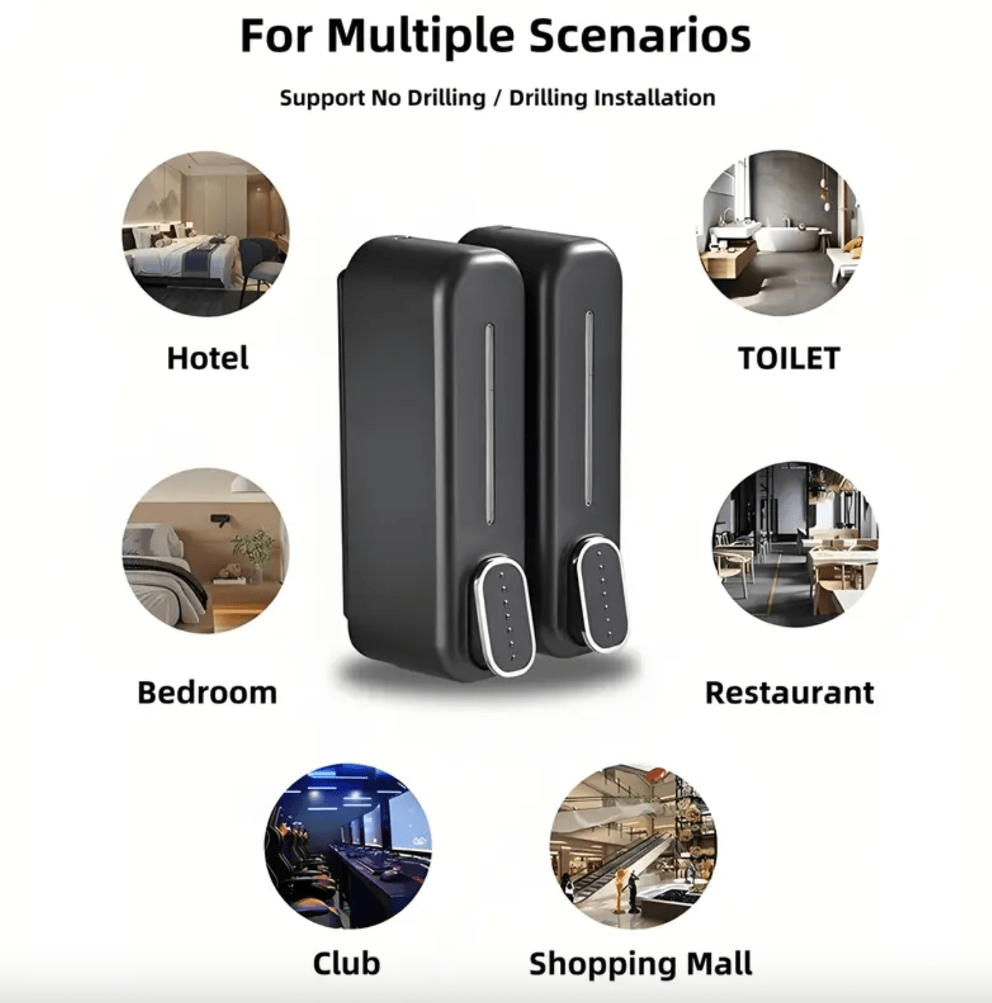 Modern Duvar Monteli Sabun ve Krem Dolum Cihazı - Minimalist Tasarım, Siyah, Beyaz
