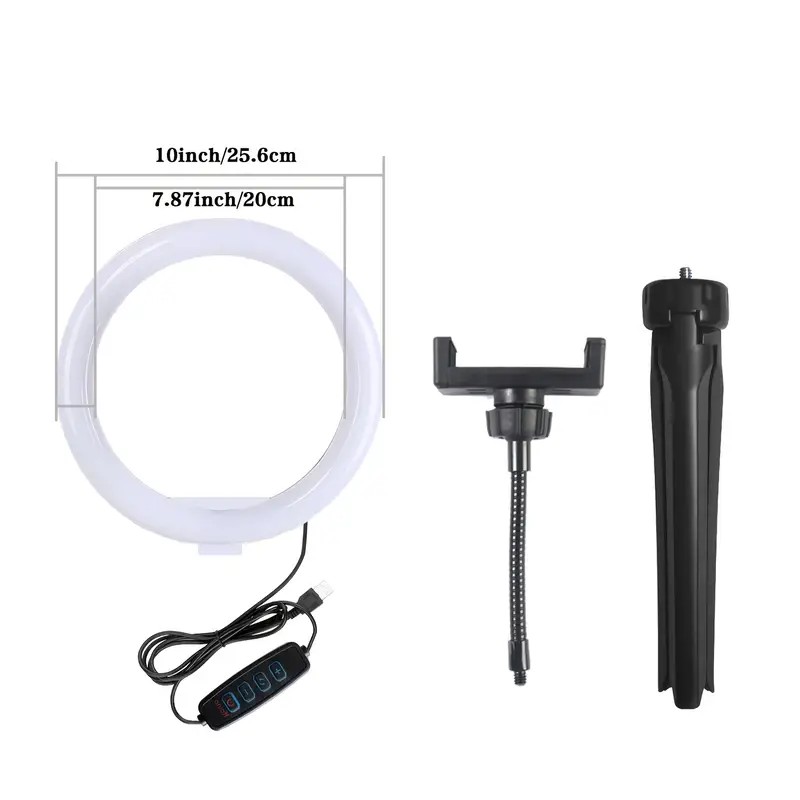 26 cm LED Halka Işık Seti Tripod ve Telefon Tutucu ile, 3 Işık Modu, Ayarlanabilir, Makyaj ve Yayın Işığı