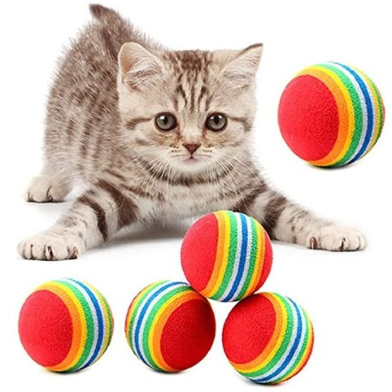  2 Adet Renkli Şeritli Kedi Köpek Oyun Topları, Eğlenceli Pet Oyuncak Seti image