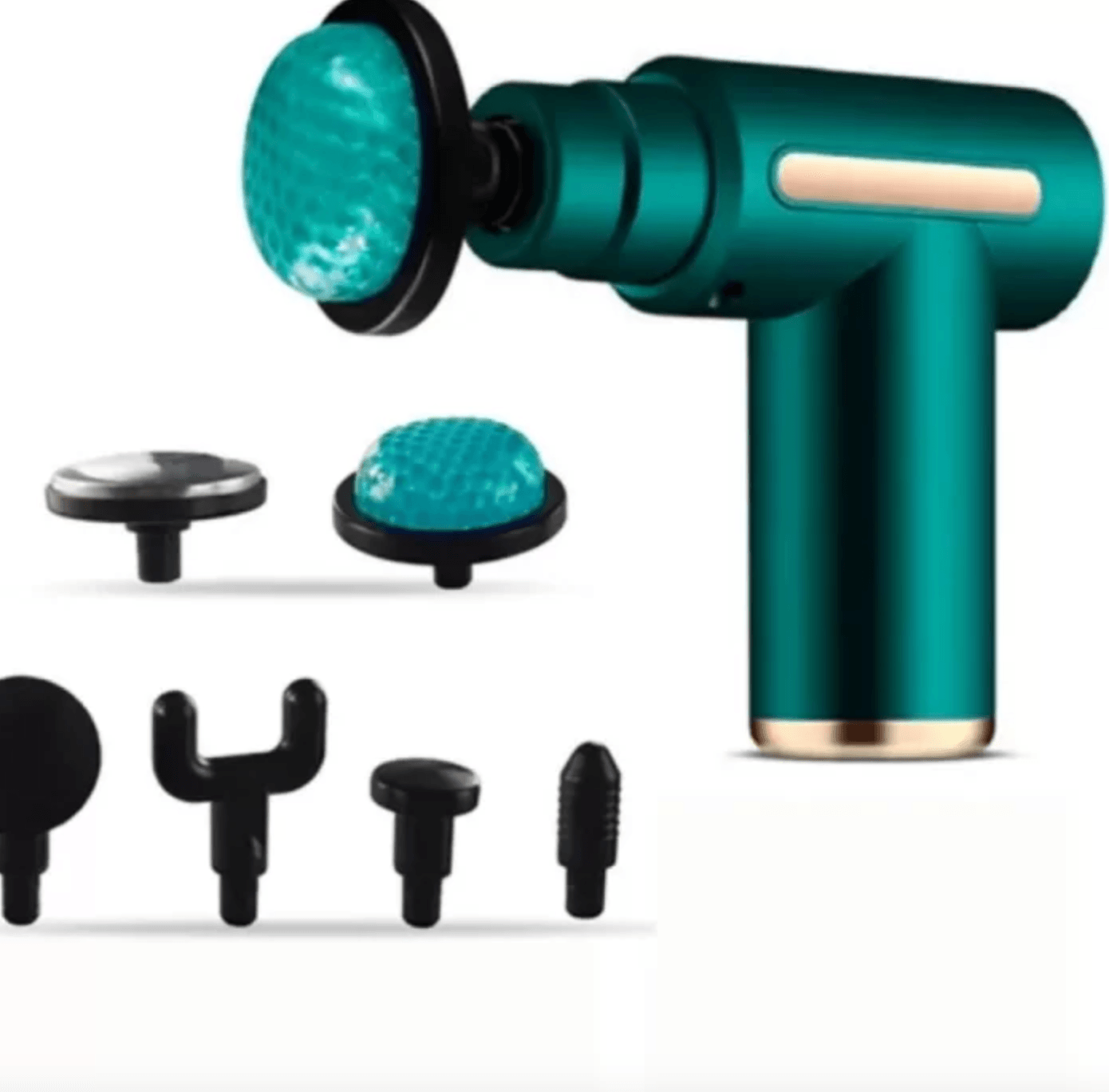 Ergonomik Tasarımlı 6 Başlıklı Yeşil Masaj Tabancası - Kas Ağrılarına Özel Şarjlı Masaj Cihazı image