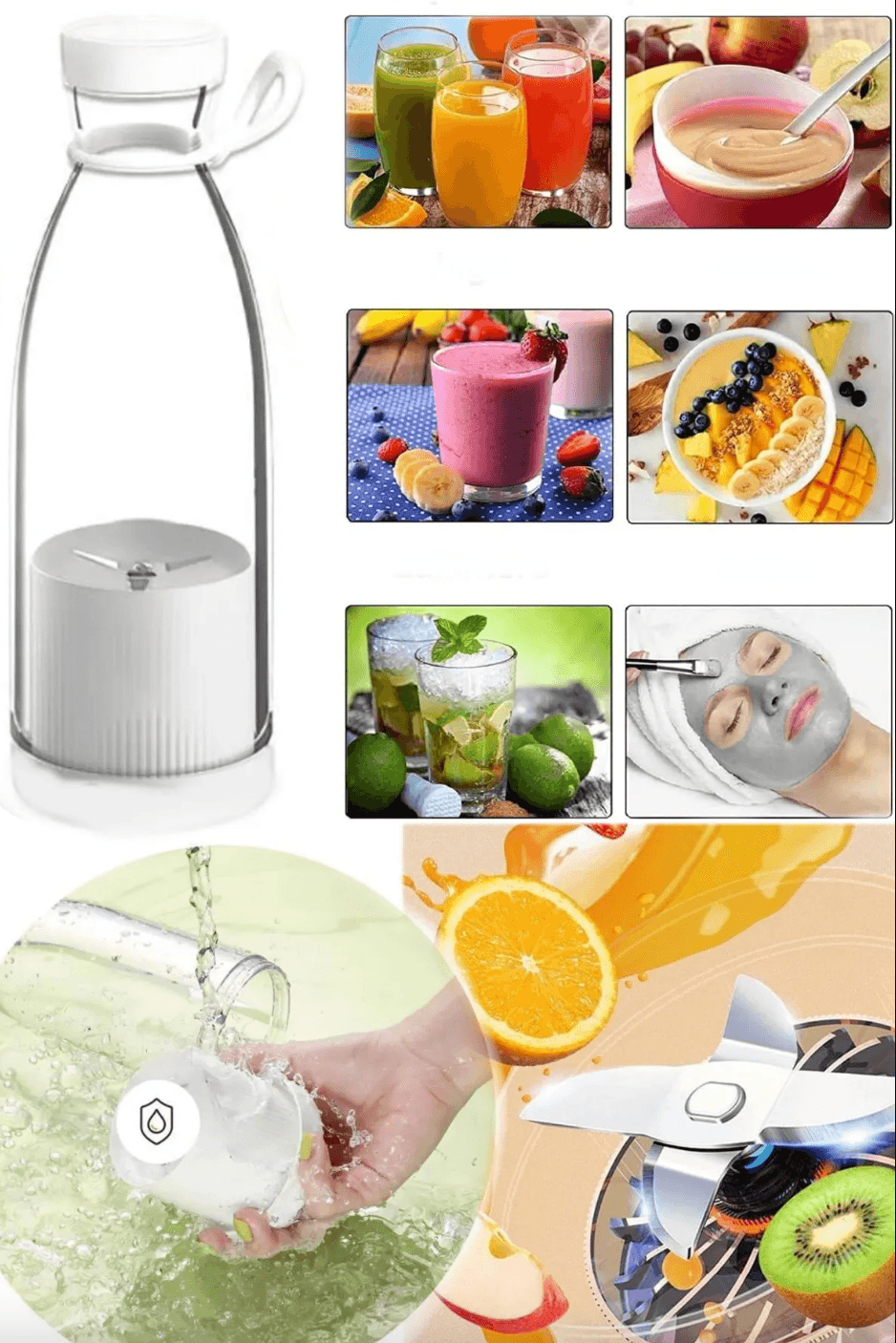 Taşınabilir Şarjlı Blender: Mini Meyve Karıştırıcı, USB Şarjlı, Pratik Smoothie Şişesi 350 ml