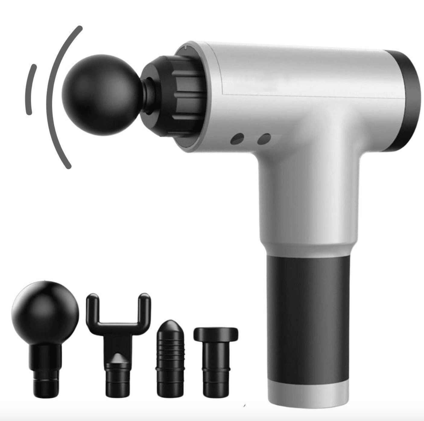 Gri Masaj Tabancası, 4 Farklı Başlıklı Taşınabilir Masaj Tabancası, USB Şarjlı, Ergonomik Tasarım image