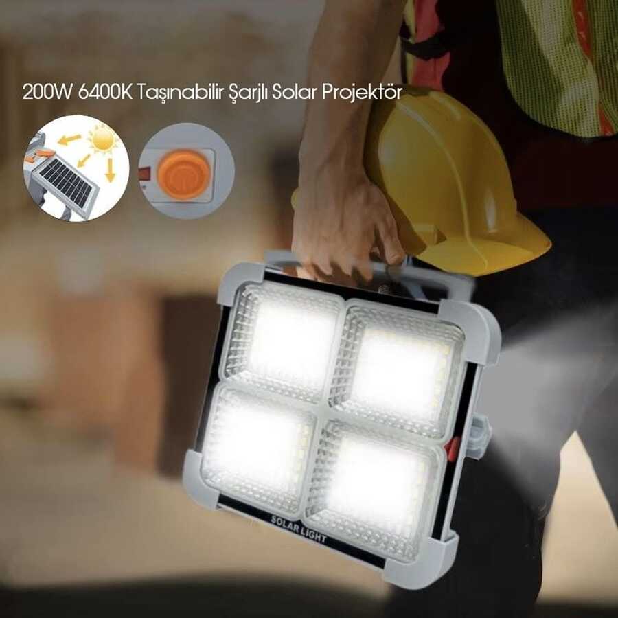 200W SOLAR ŞARZLI LED PROJEKTÖR 