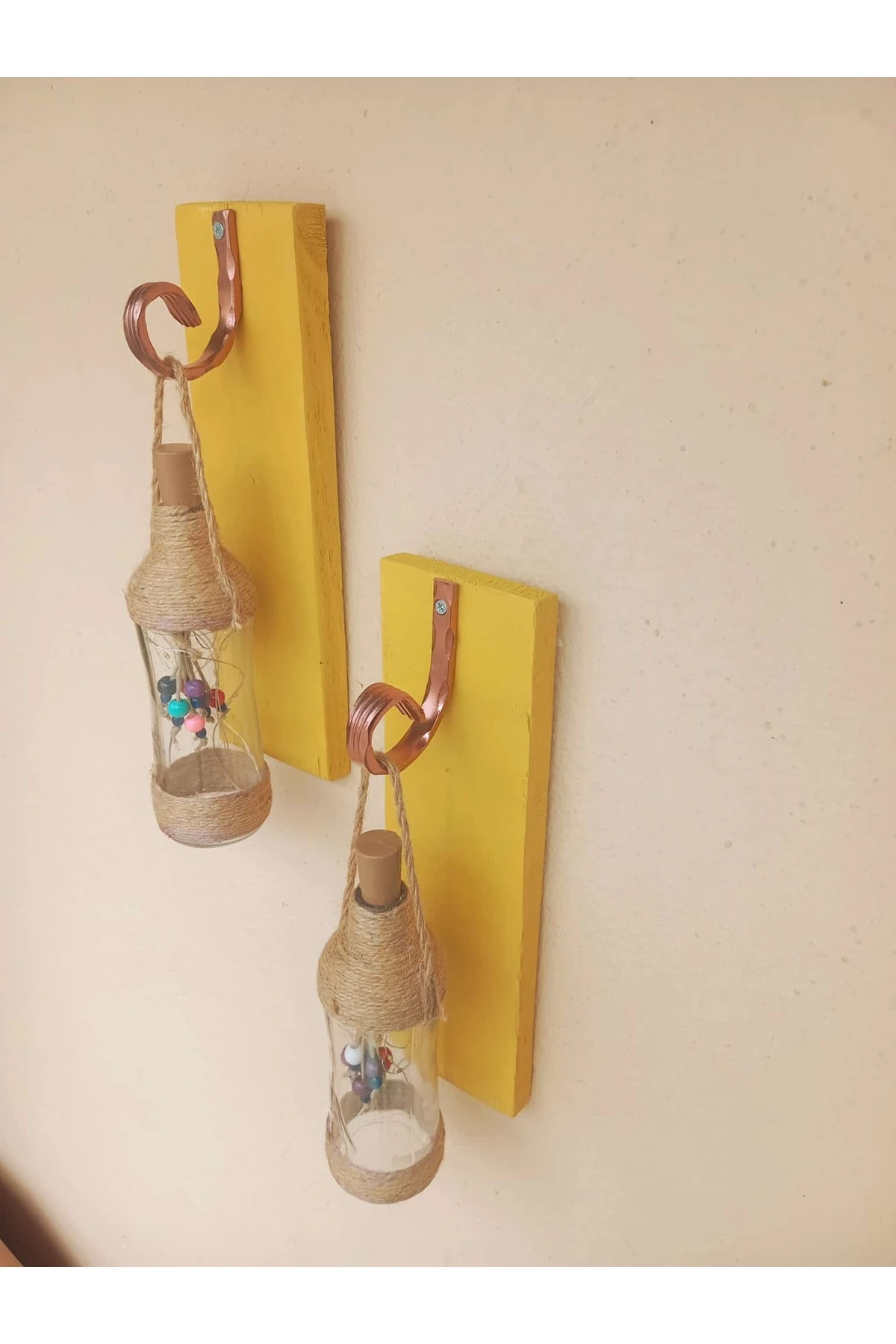 Ledli Hasır İp Desenli Bahçe Balkon Dekoratif Cam şise rgb Ledli  2 Lİ