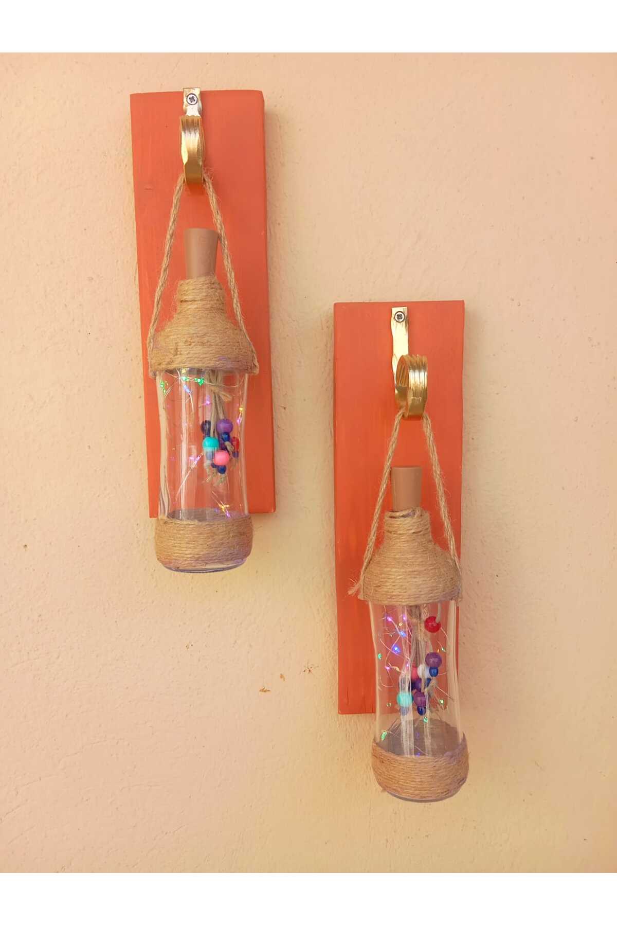 Ledli Hasır İp Desenli Bahçe Balkon Dekoratif Cam şise rgb Ledli  2 Lİ