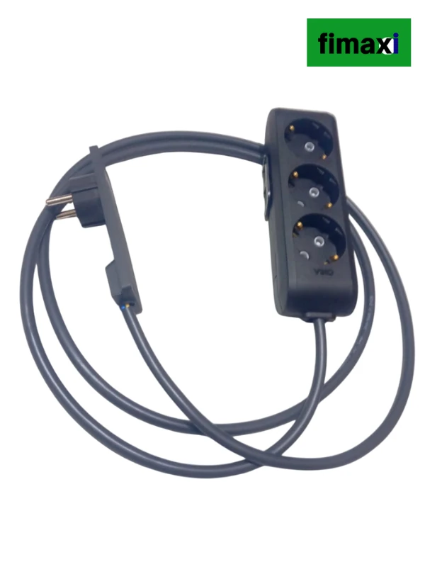 Uzatma Kablosu Üçlü priz Kablolu İnce Fişli, Dar Alanlara Uygun siyah renk