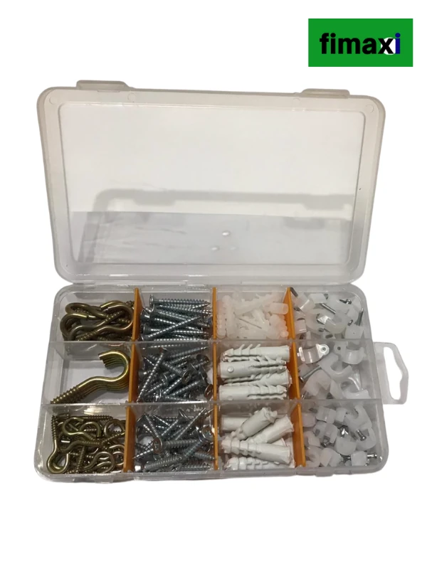 fimaxi Organizer Vida Kutusu Plastik Dübeli ,piton kanca, çivili kroşe, Sunta Vidası Seti 186 Parça