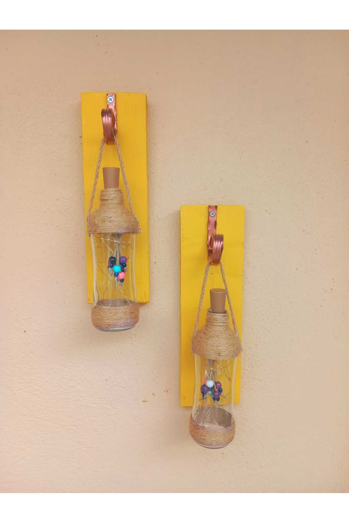 Ledli Hasır İp Desenli Bahçe Balkon Dekoratif Cam şise rgb Ledli  2 Lİ