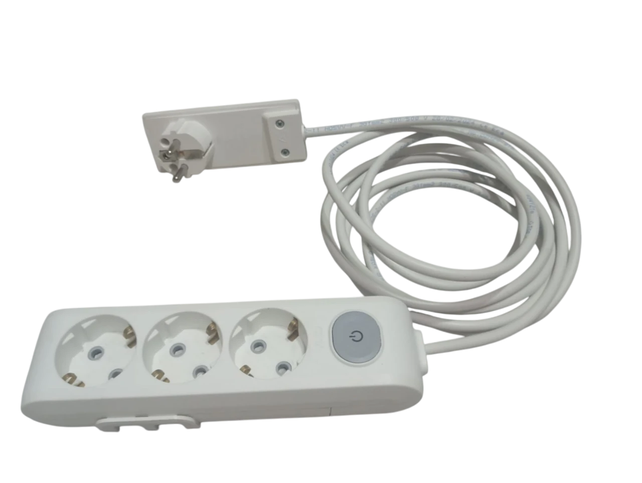 Uzatma Kablosu – Anahtarlı üçlü Grup Priz, İnce Fişli, Beyaz Renk 