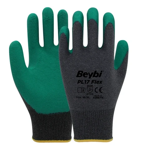 Beybi PL17 Flex Likralı Ipten Örme Lateks Eldiven Yeşil 12 Çift 