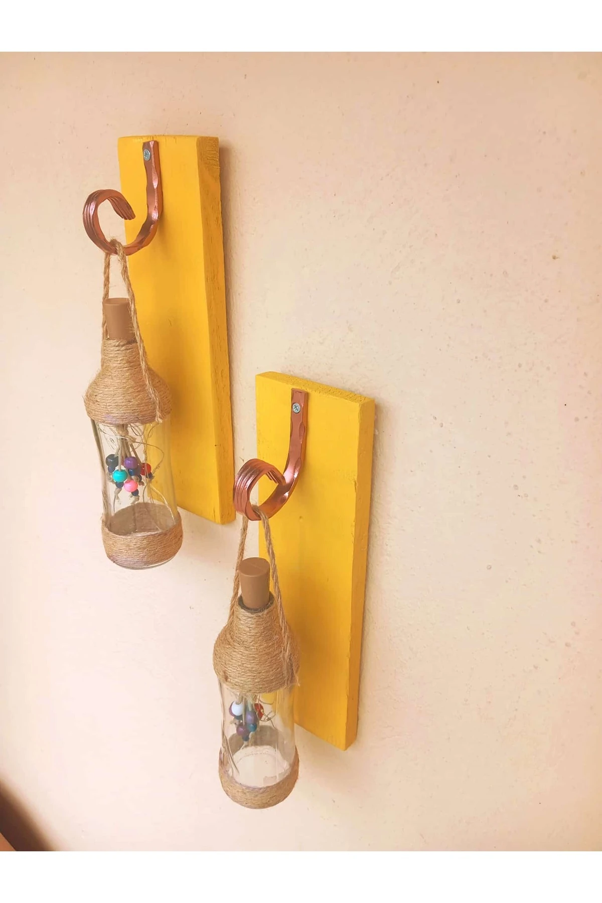 Ledli Hasır İp Desenli Bahçe Balkon Dekoratif Cam şise rgb Ledli  2 Lİ