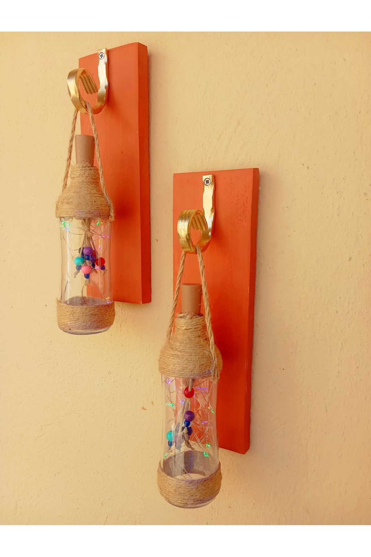 Ledli Hasır İp Desenli Bahçe Balkon Dekoratif Cam şise rgb Ledli  2 Lİ