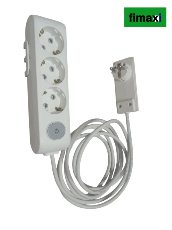 Uzatma Kablosu – Anahtarlı üçlü Grup Priz, İnce Fişli, Beyaz Renk 