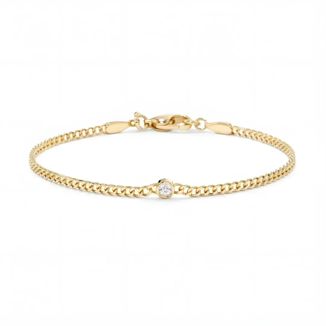 Curb Zincir Pırlanta Tektaş Bileklik GIA/HRD - Karat seçenekleri mevcut 