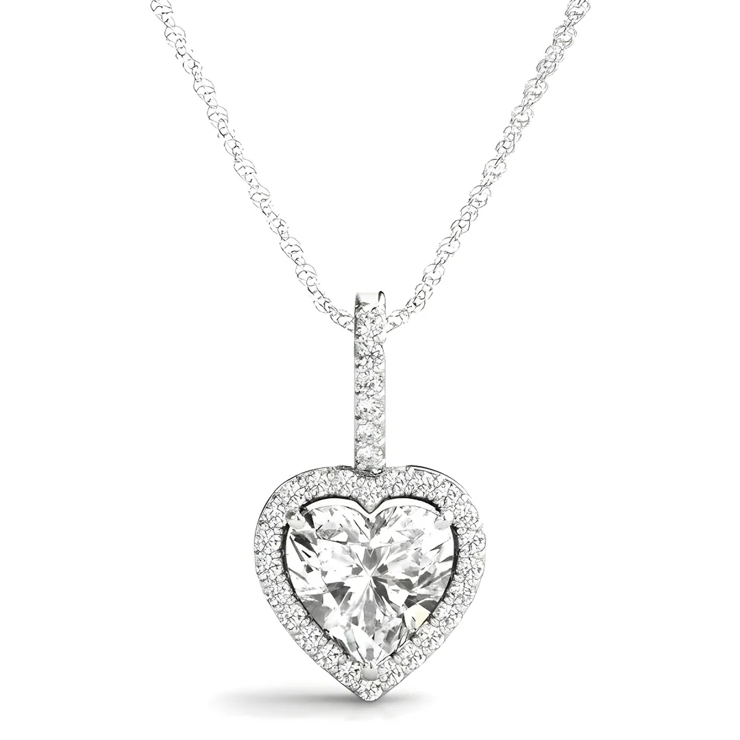 Işıltılı Halo Kalp Pırlanta Kolye HRD/GIA