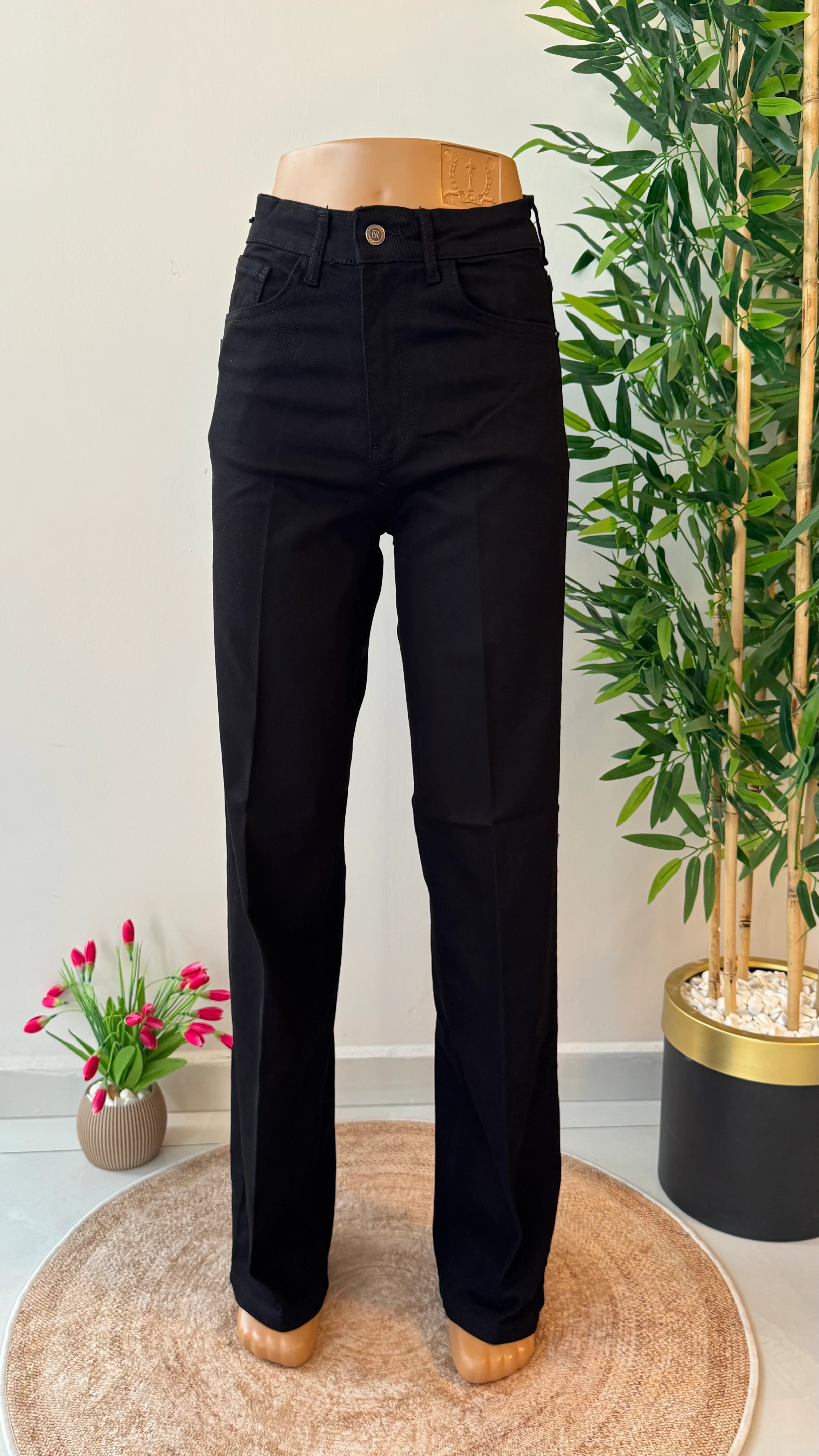 Likralı Wide Leg Jean - Siyah