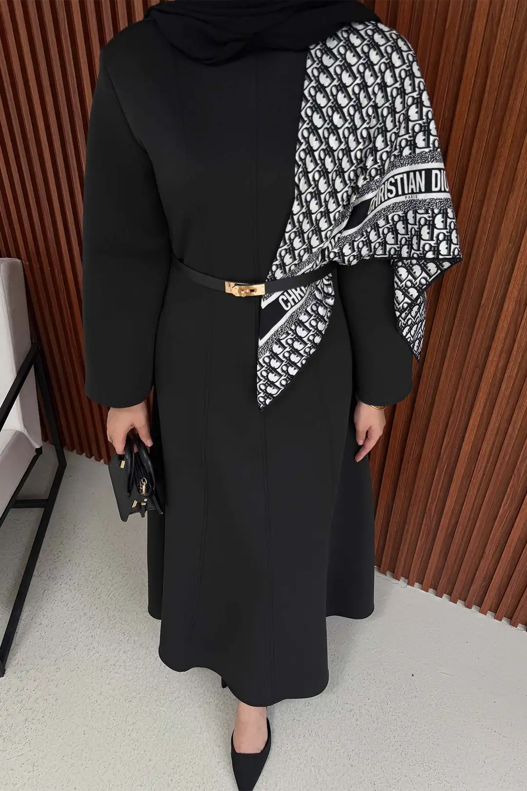 Melike Tatar Kemerli Scuba Elbise - Siyah