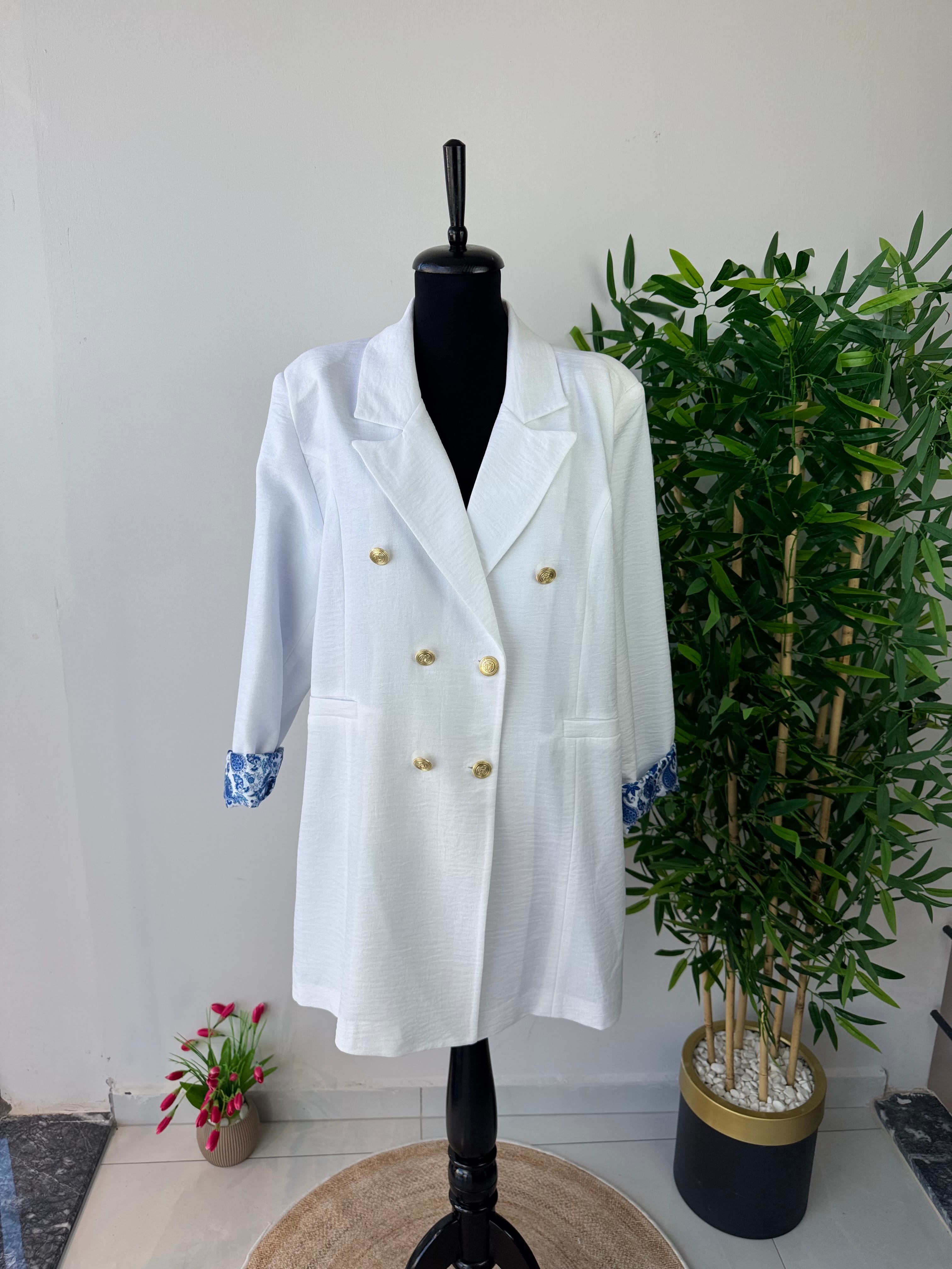 Özel Tasarım Astar Detaylı Blazer Ceket - Beyaz