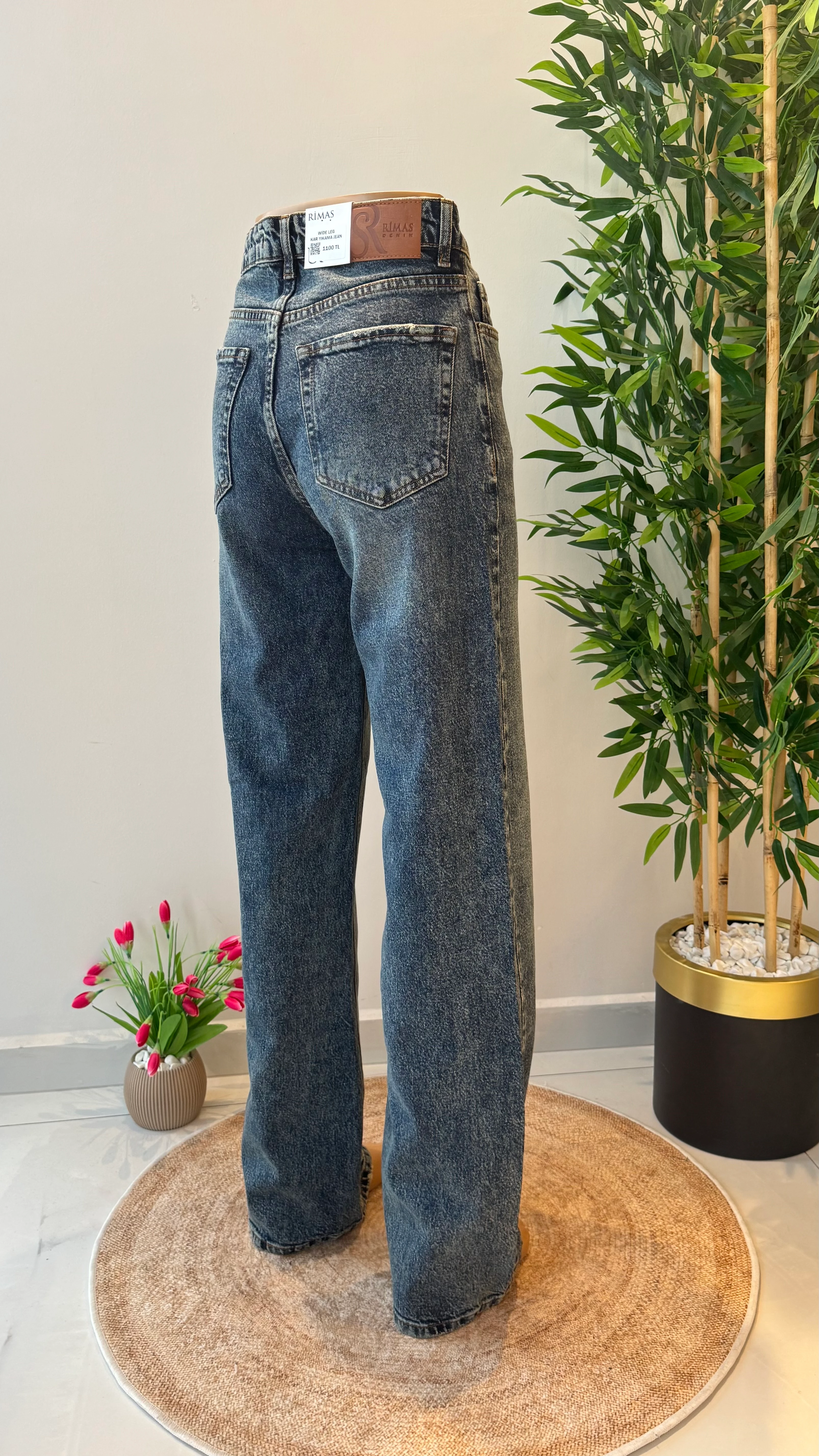 Kar Yıkama Wide Leg Jean - Mavi