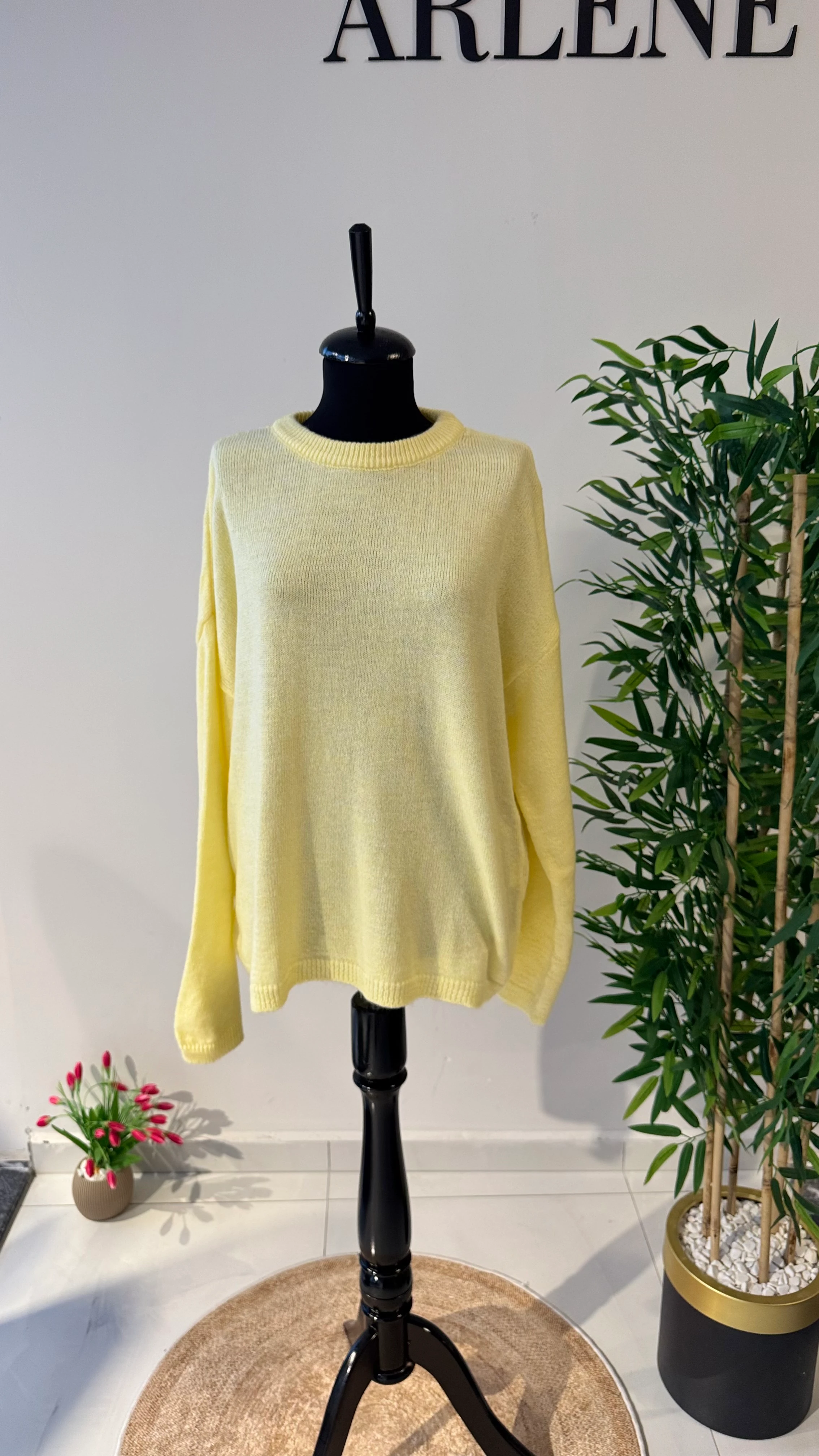 Bisiklet Yaka Rahat Kalıp Kazak - Sarı