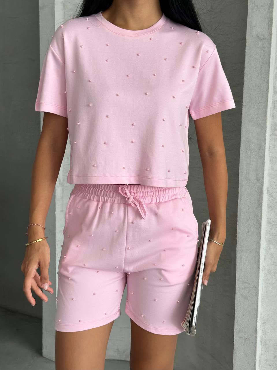 Modal Kumaş Şortlu Takım - Pembe