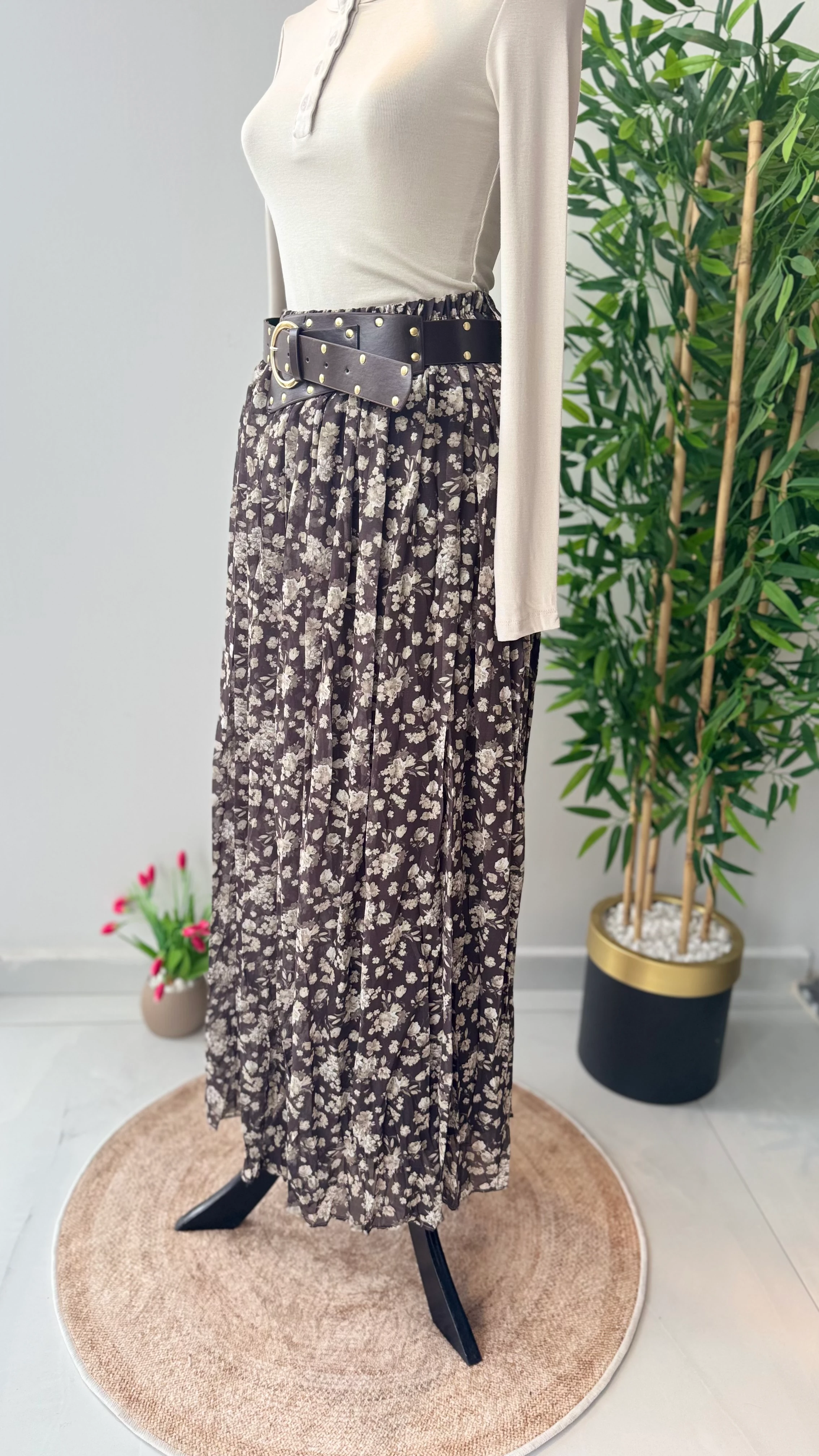 Kalın Kemerli Şifon Etek