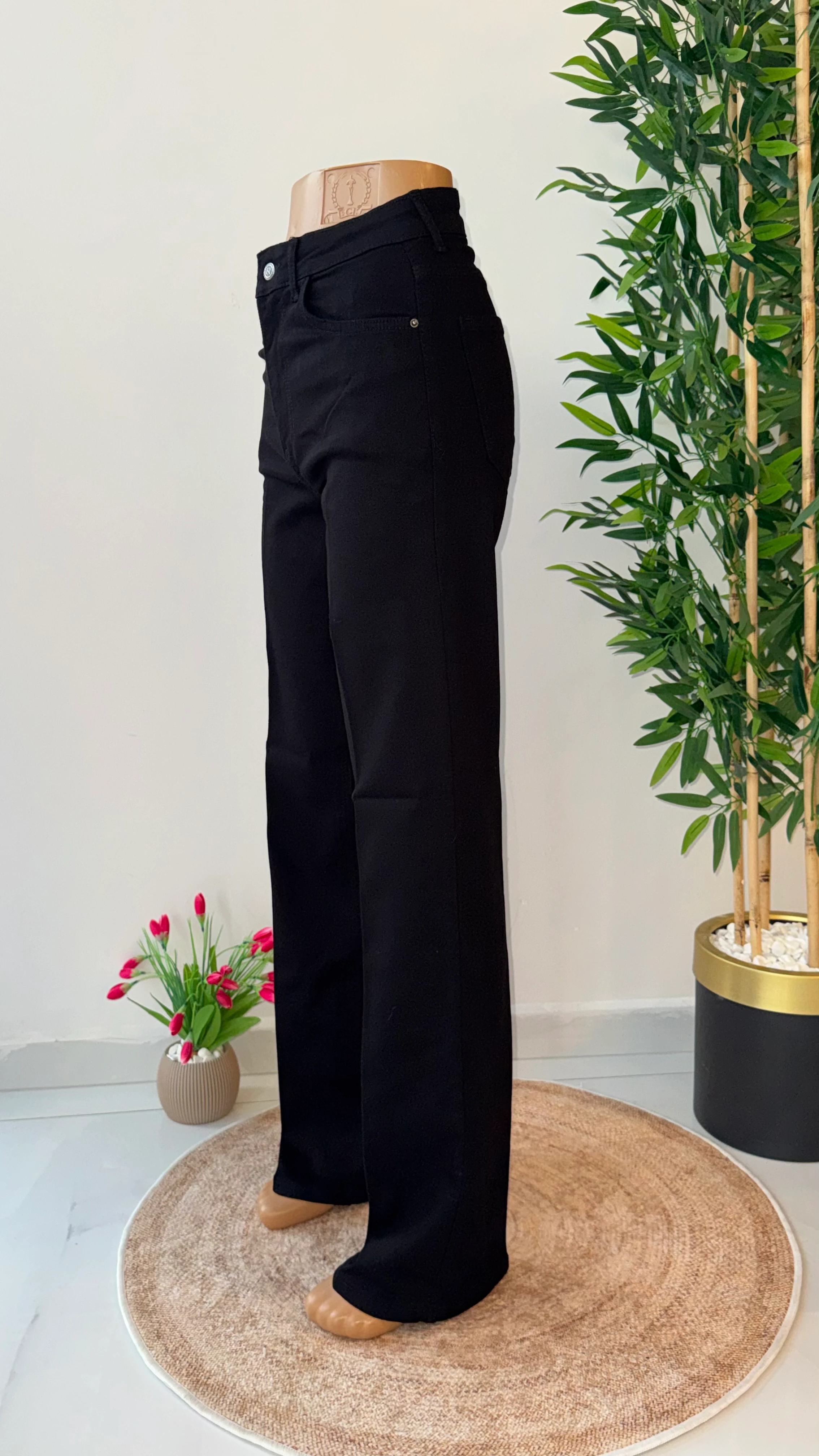 Likralı Wide Leg Jean - Siyah