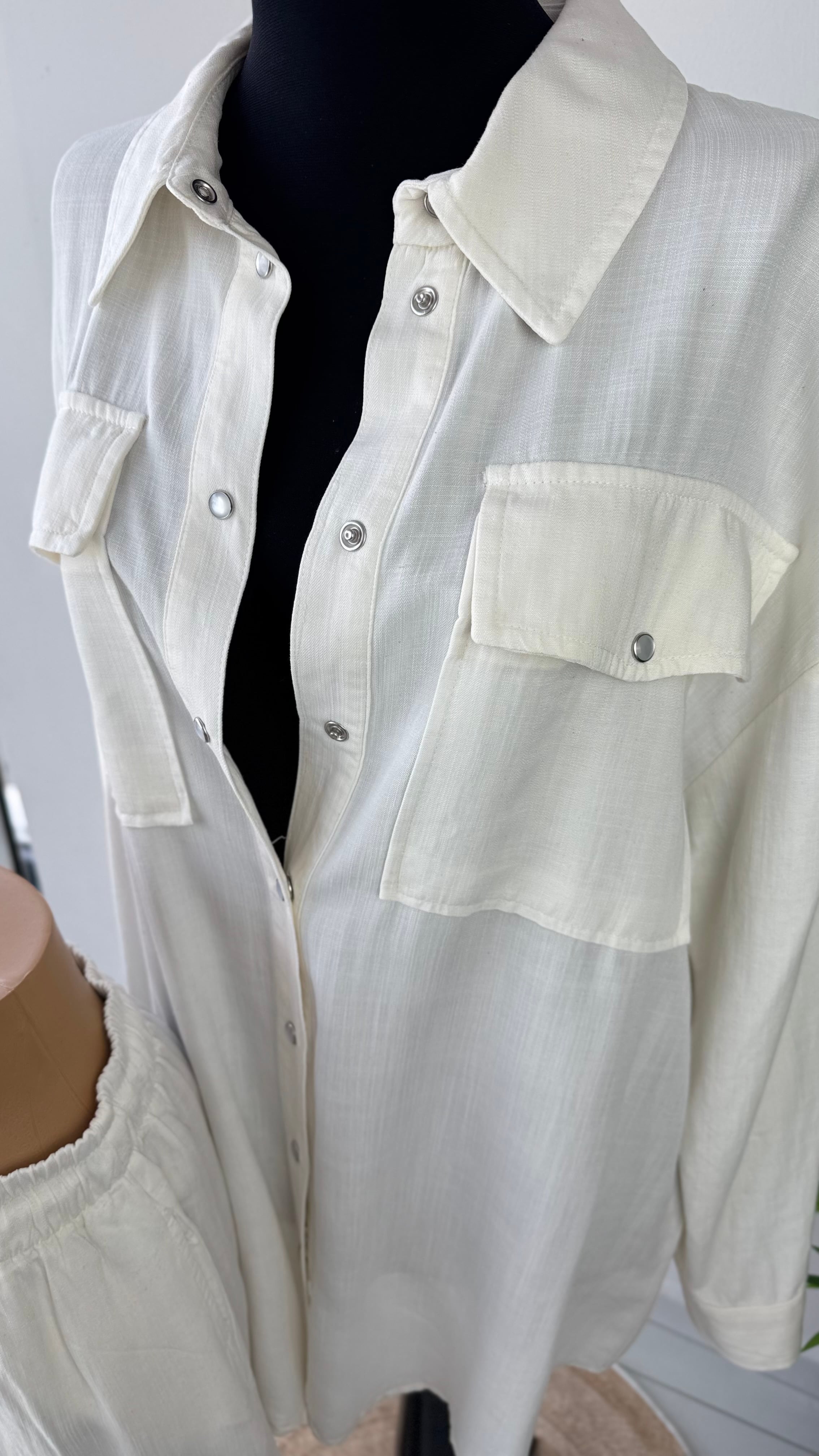 Tencel Konik Pantolonlu Takım - Ekru