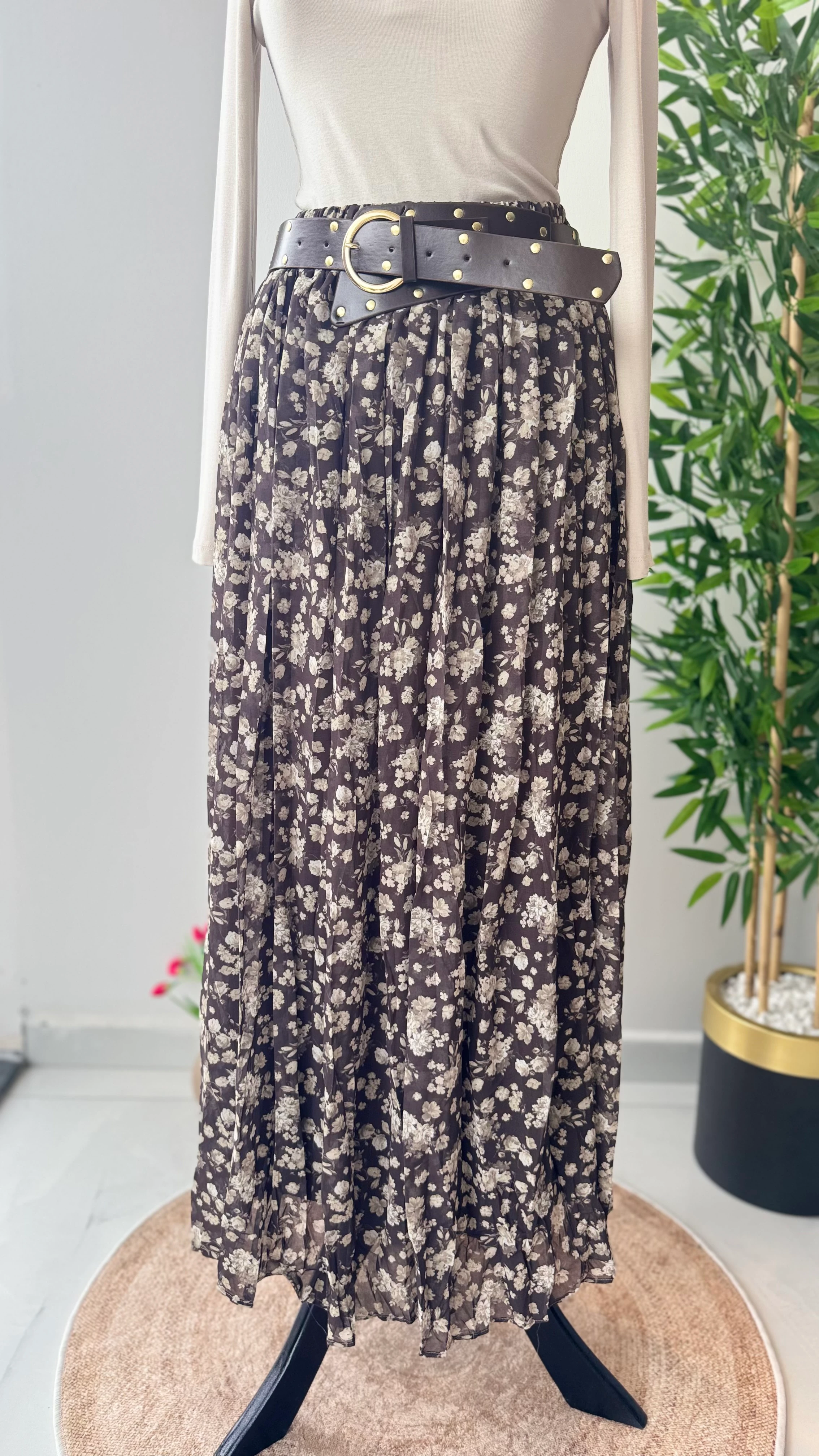 Kalın Kemerli Şifon Etek