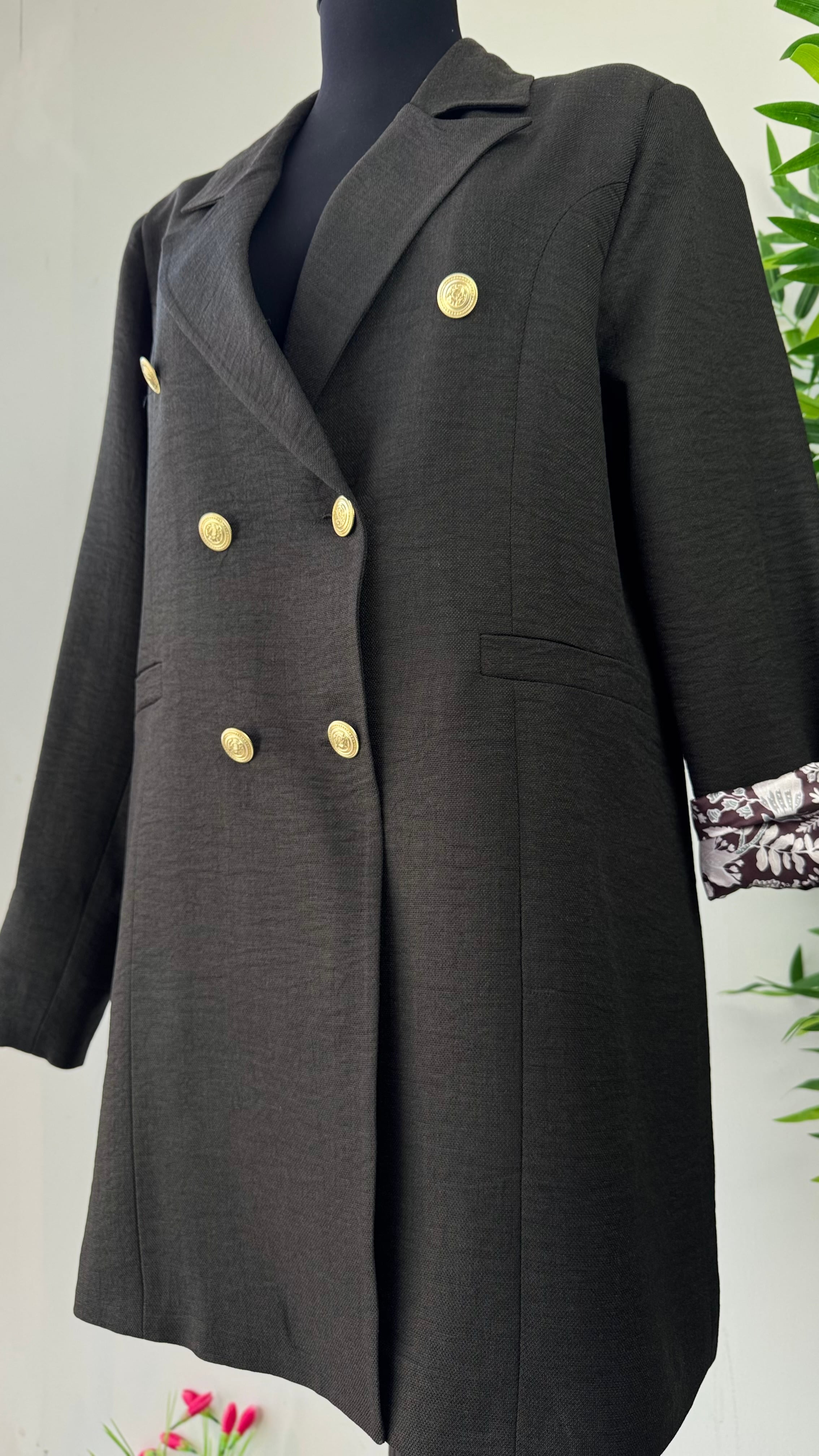 Özel Tasarım Astar Detaylı Blazer Ceket - Siyah