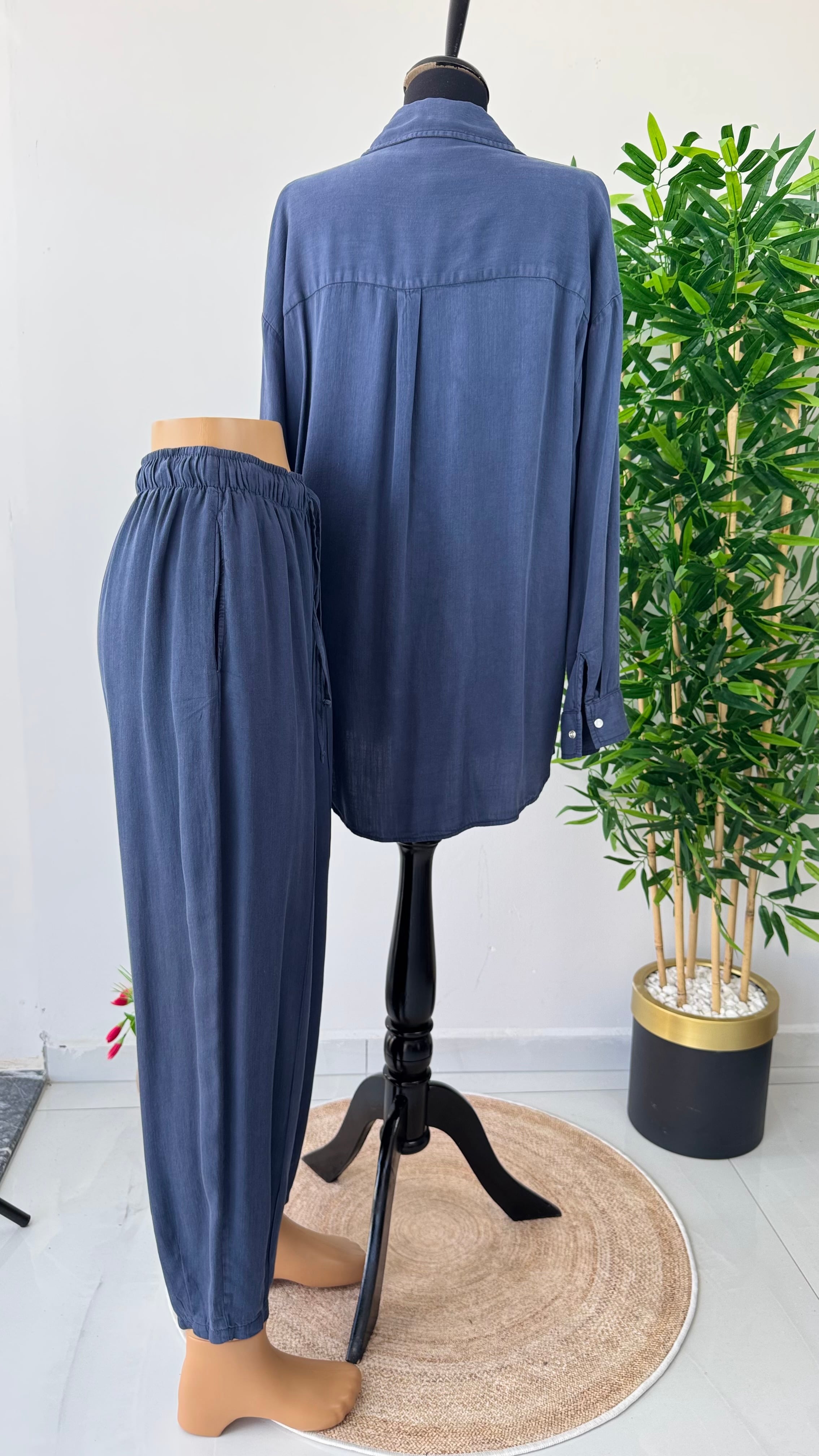 Tencel Konik Pantolonlu Takım - Lacivert