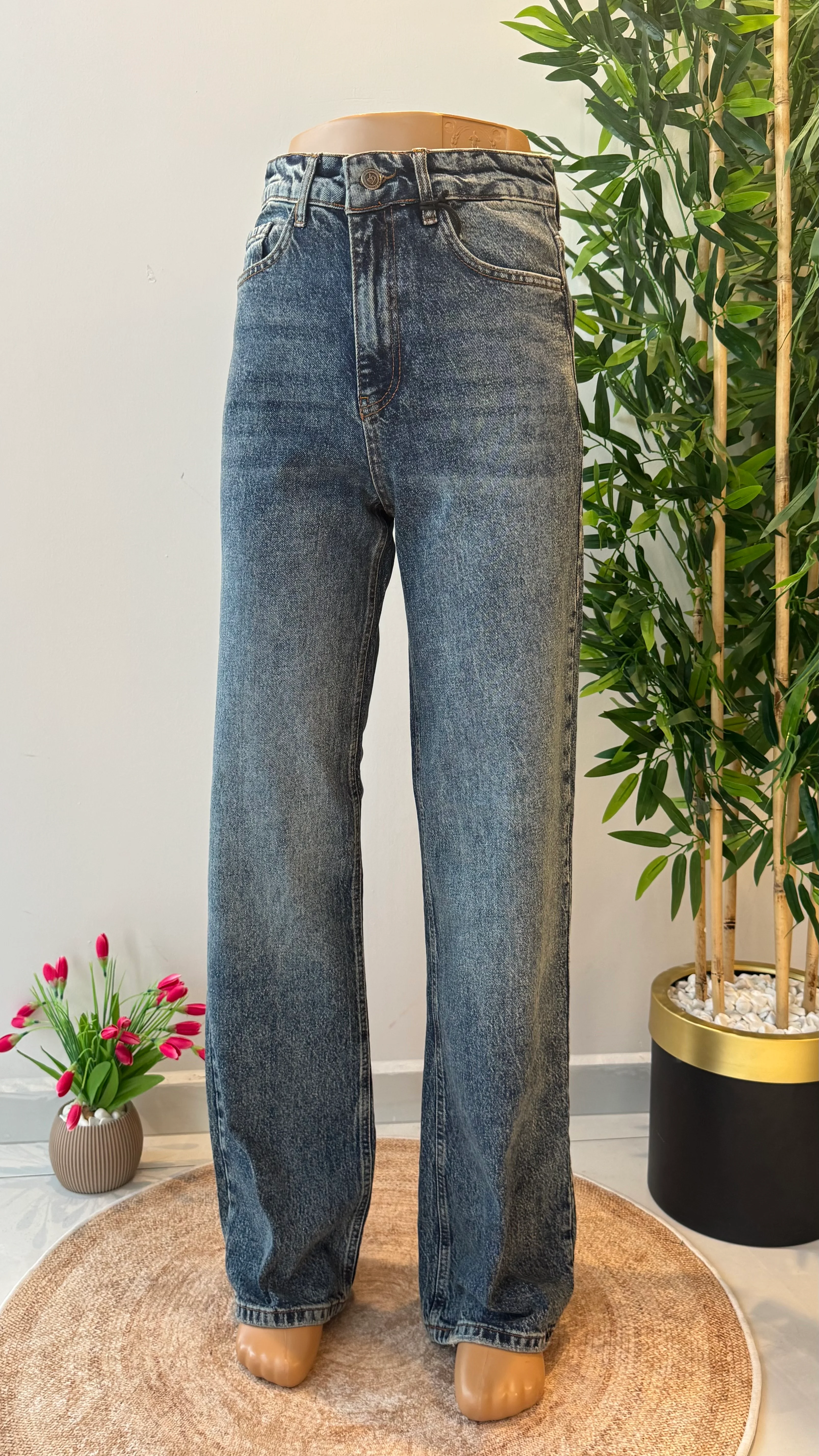 Kar Yıkama Wide Leg Jean - Mavi