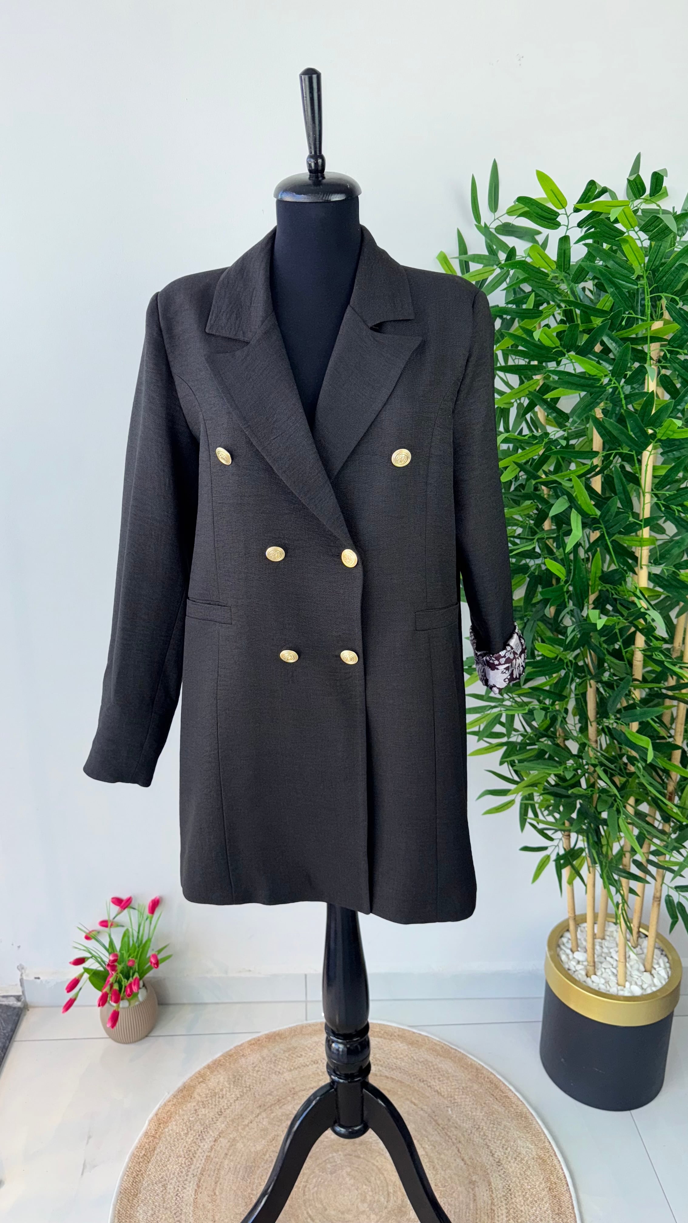 Özel Tasarım Astar Detaylı Blazer Ceket - Siyah