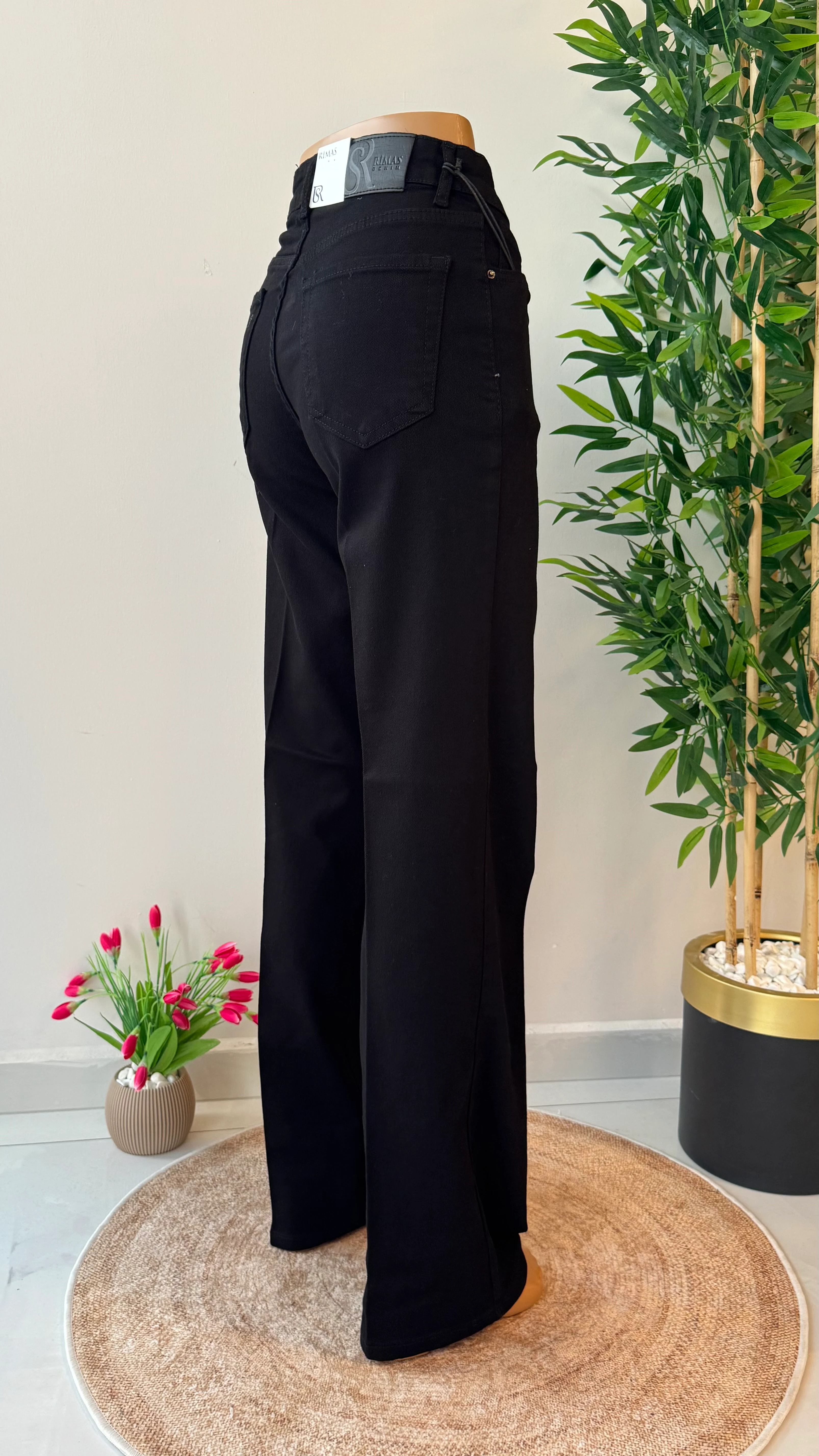 Likralı Wide Leg Jean - Siyah