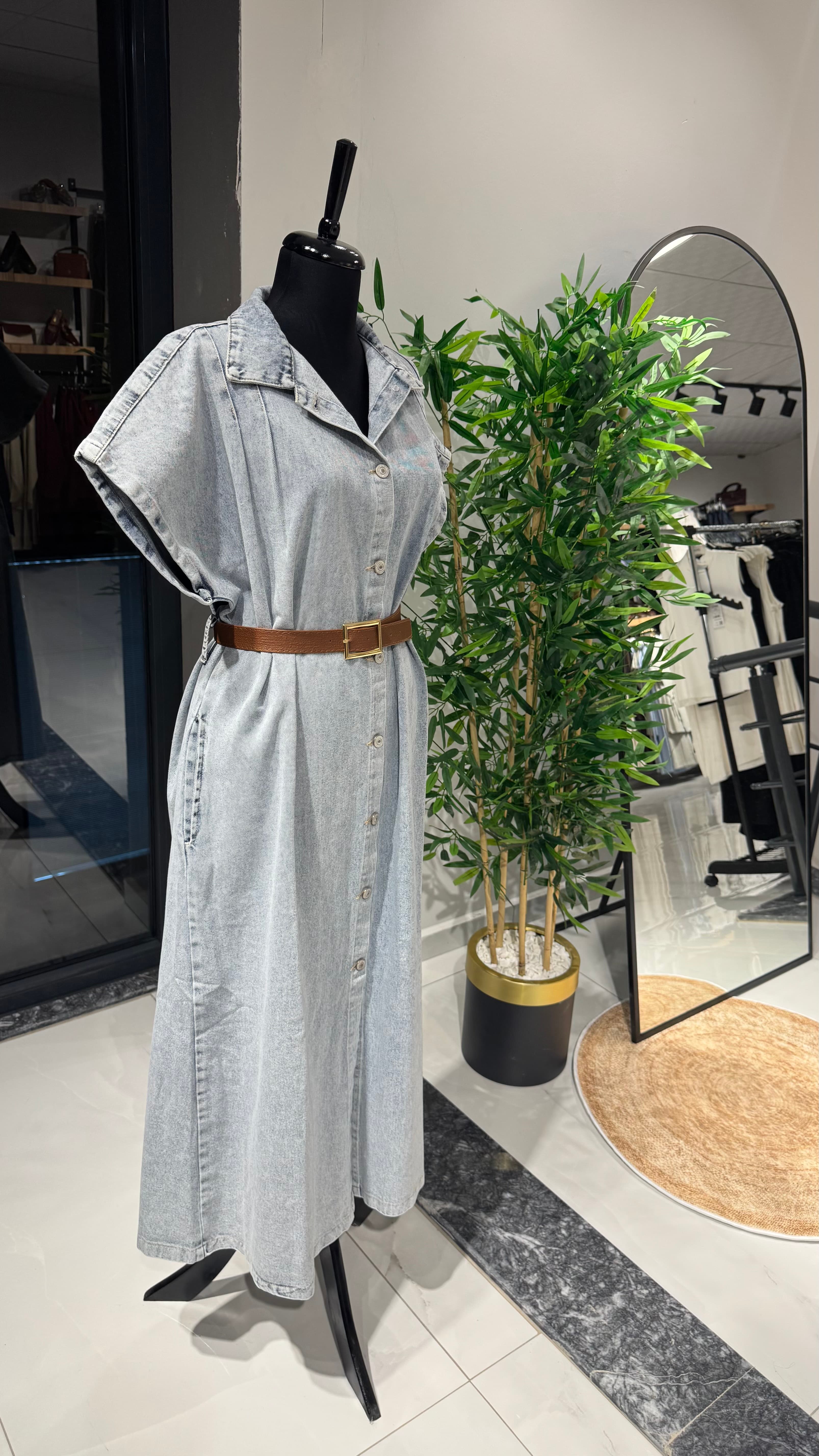 Kemerli Denim Elbise
