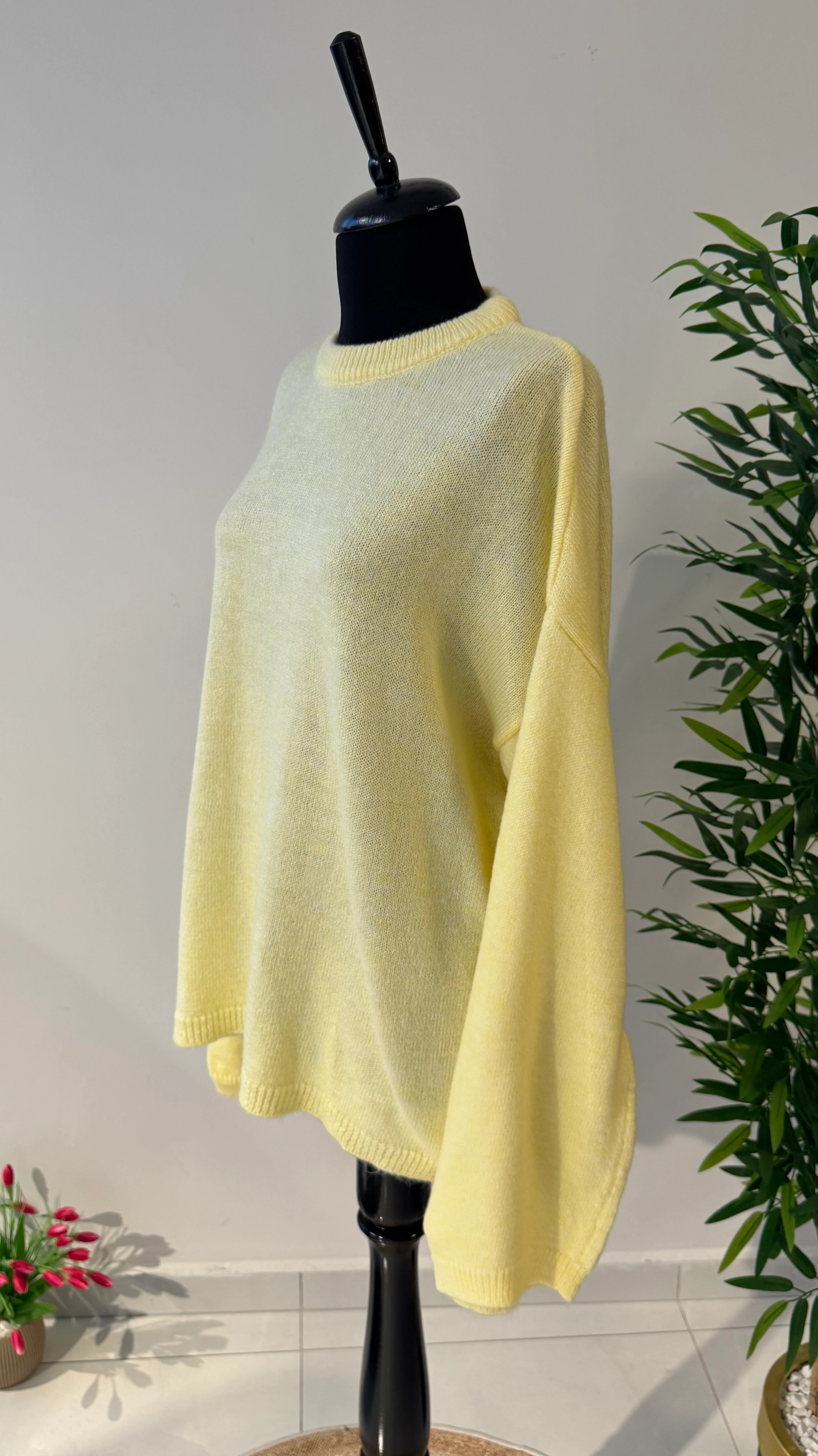 Bisiklet Yaka Rahat Kalıp Kazak - Sarı