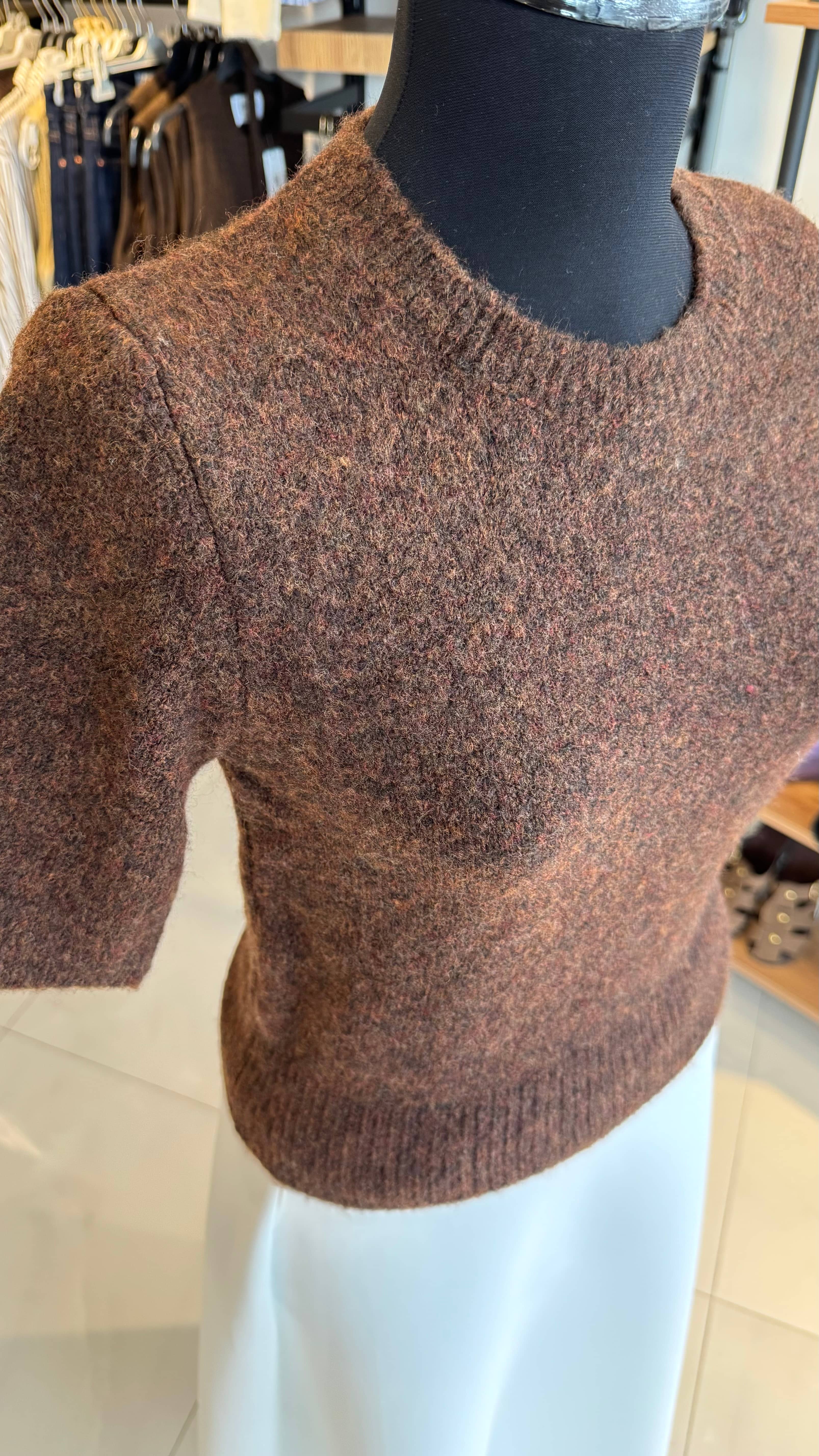Kısa Kollu Crop Kazak - Kahverengi