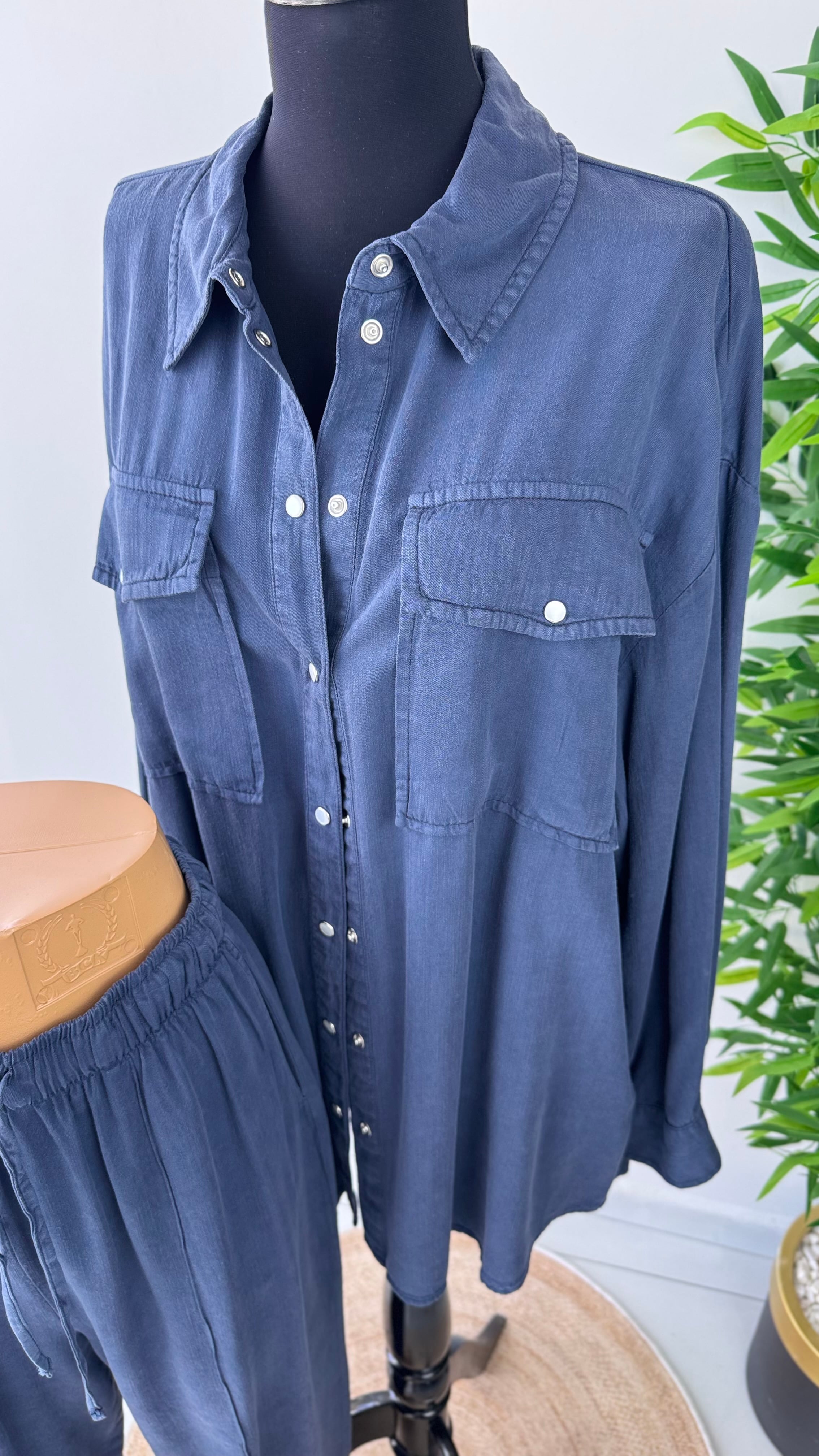 Tencel Konik Pantolonlu Takım - Lacivert