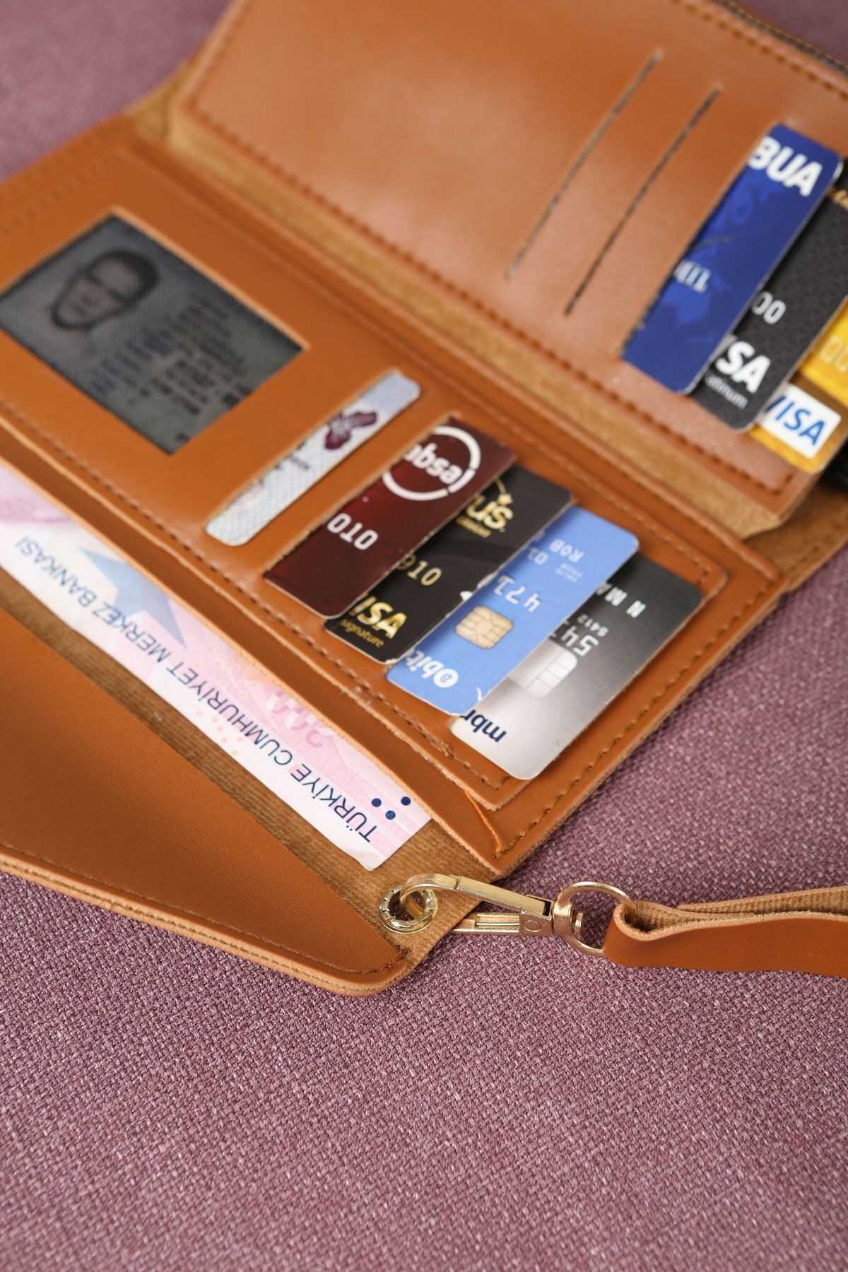 Envelope Telefon Ve Bozuk Para Bölmeli Zarf Model Zarif Kahverengi Kadın Cüzdan El Çantası