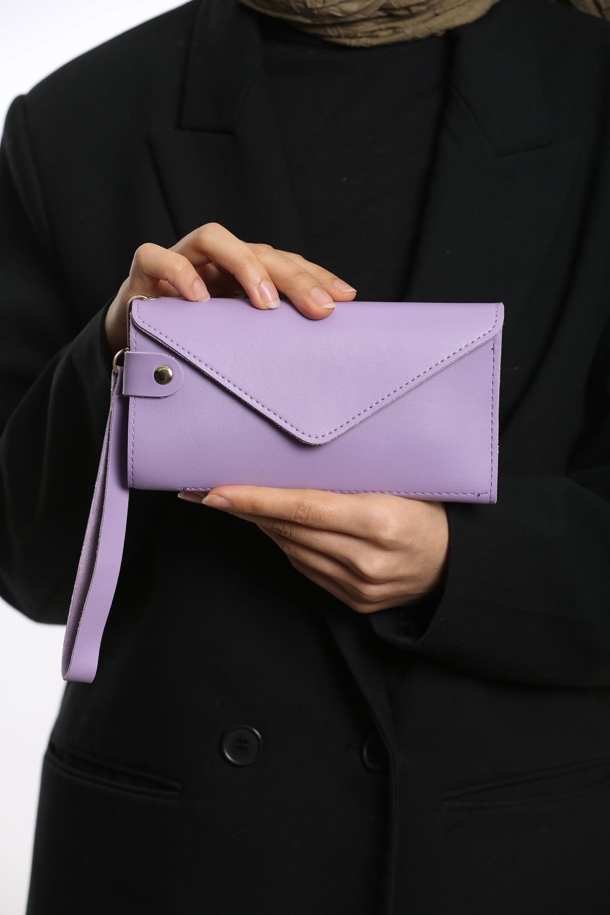 Envelope Telefon Ve Bozuk Para Bölmeli Zarf Model Zarif Kahverengi Kadın Cüzdan El Çantası - lila