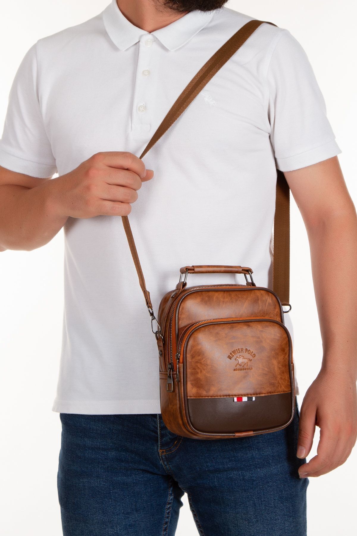 El Yapımı Kahverengi Deri Omuz Çantası Ve Rfıd Mekanizmalı Cüzdan Seti Çapraz Çanta Unisex Tasarım
