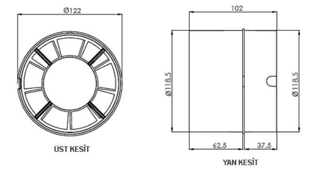 Aircol 120 Round, Duct Type Fan / Aspirator 160 m³/h - Aircol 120 KT