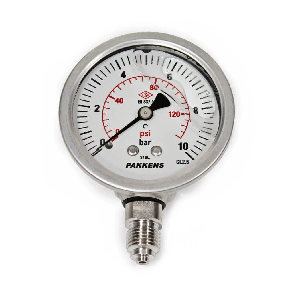 Pakkens 0-10 Bar 63 mm Bottom Connection Glycerin Stainless Steel Manometer G 1/4 inch