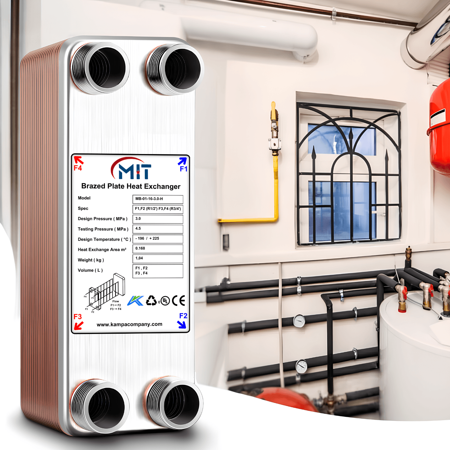 Mit MB-01 - 16 Plate Brazed Plate Heat Exchanger Connection 3/4- 1/2 Capacity 270 Liters/Hour