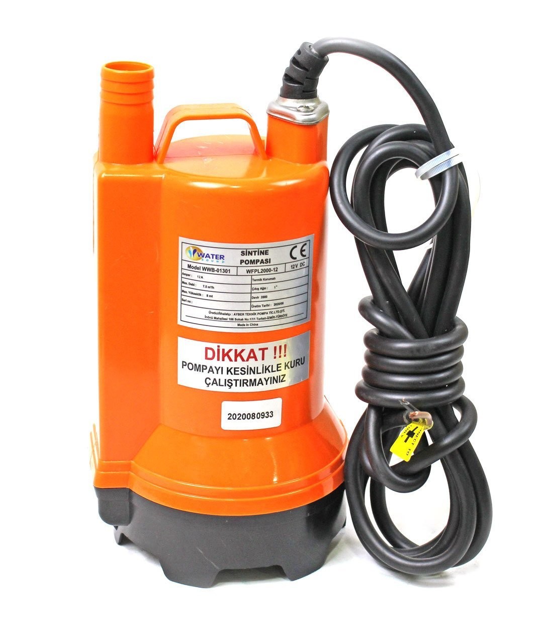 12 Volt DC Drainage Submersible Pump 7 m Height 7.5 m³/h