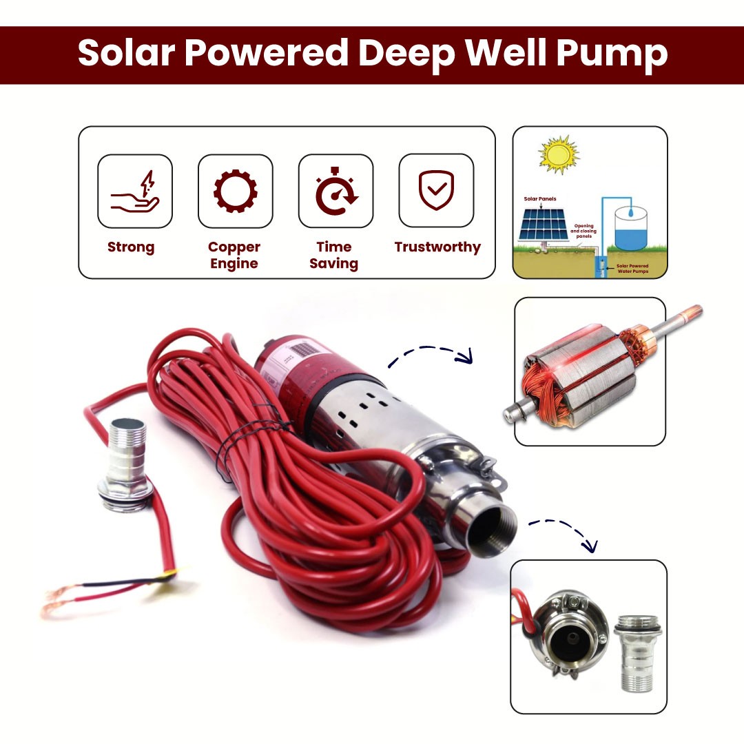 24 Volt Dc Solar Powered Submersible Pump 250W 15 Mt Cable 50Mss 1.5m³/h