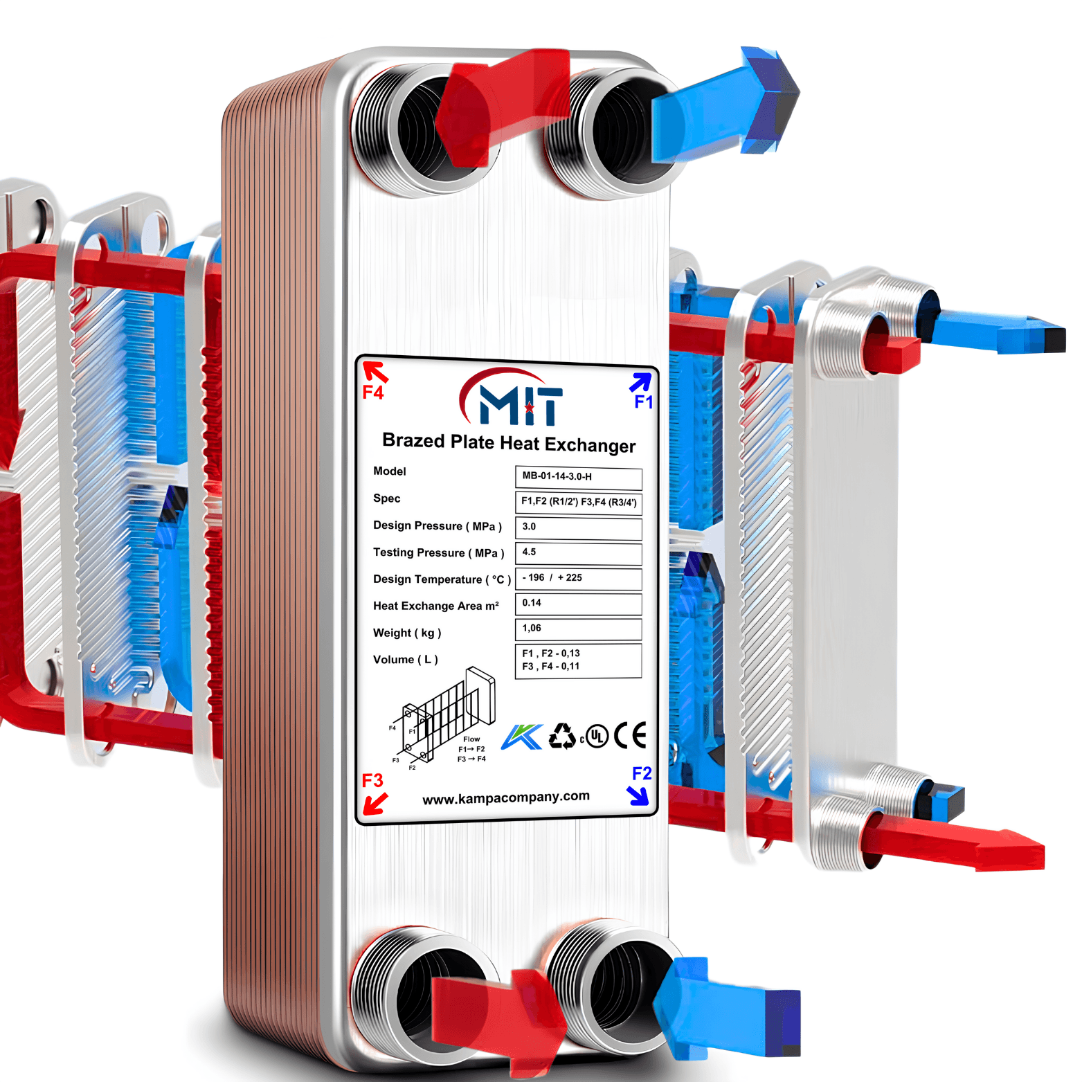 Mit MB-01 - 14 Plate Brazed Plate Heat Exchanger Connection 3/4- 1/2 Capacity 240 Liters/Hour