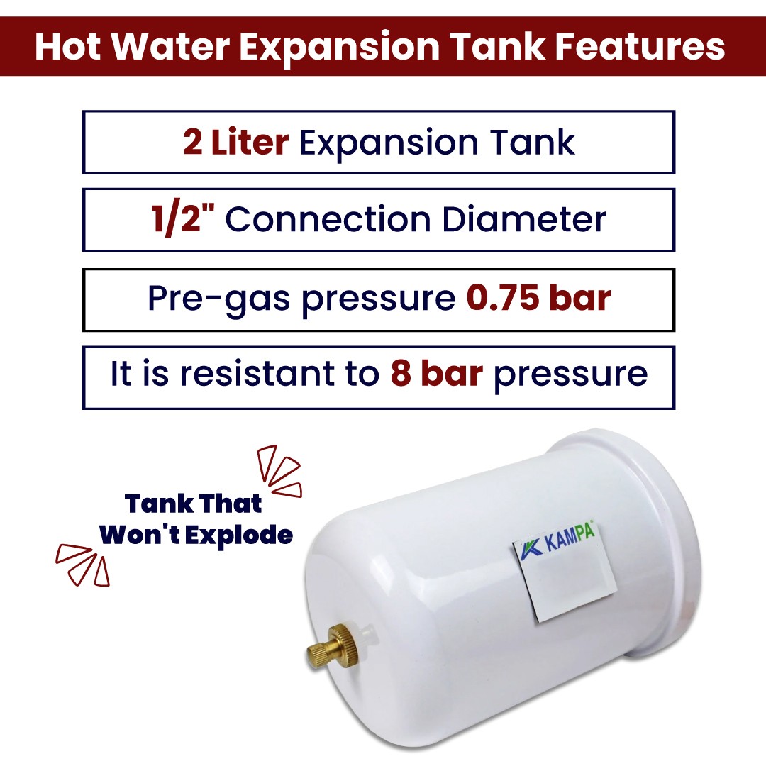 2 Litre Hot Water Expansion Tank 90 ℃ Burst-Proof Tank